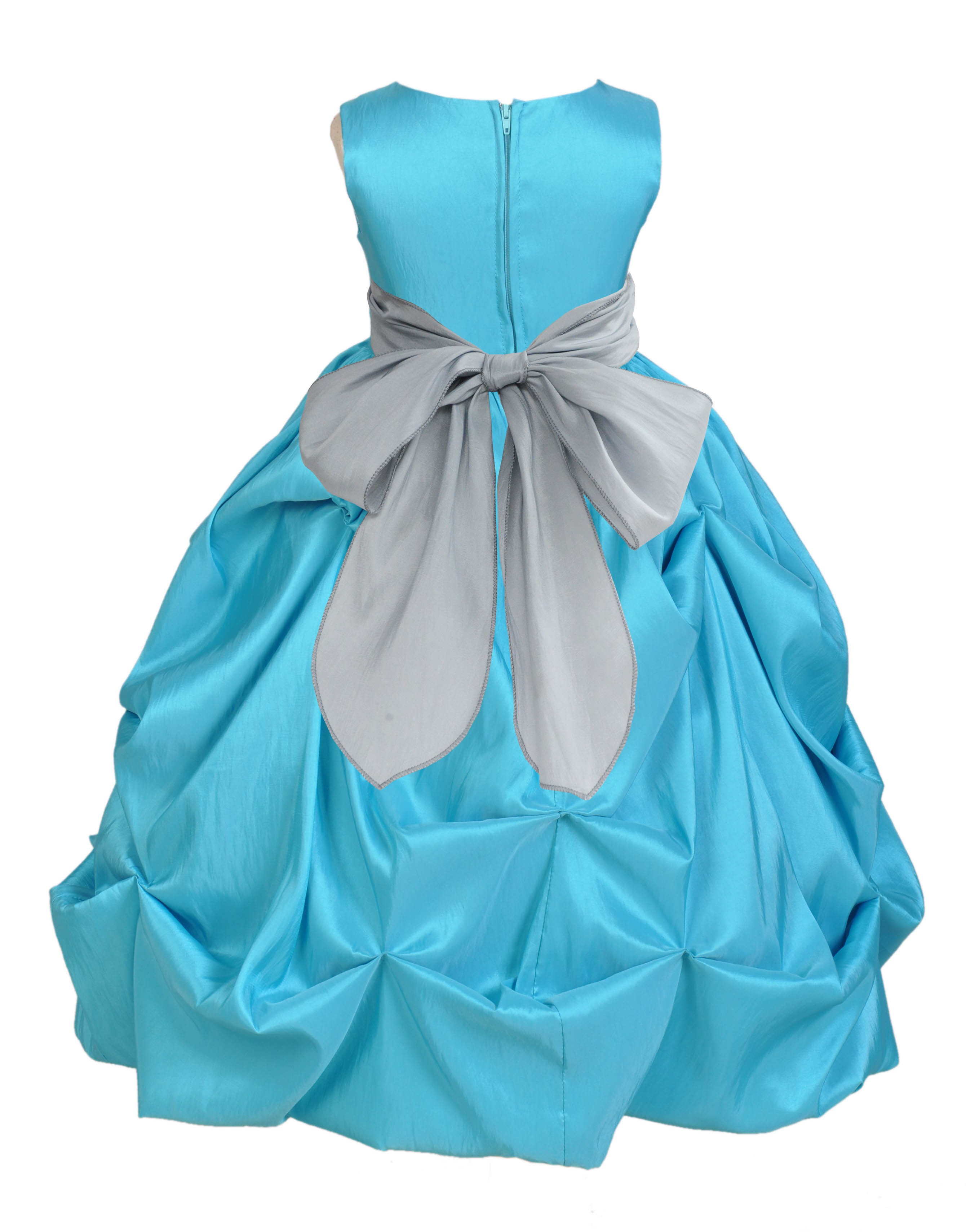 Pool Blue/Silver Satin Taffeta Pick-Up Bubble Flower Girl Dress 301S