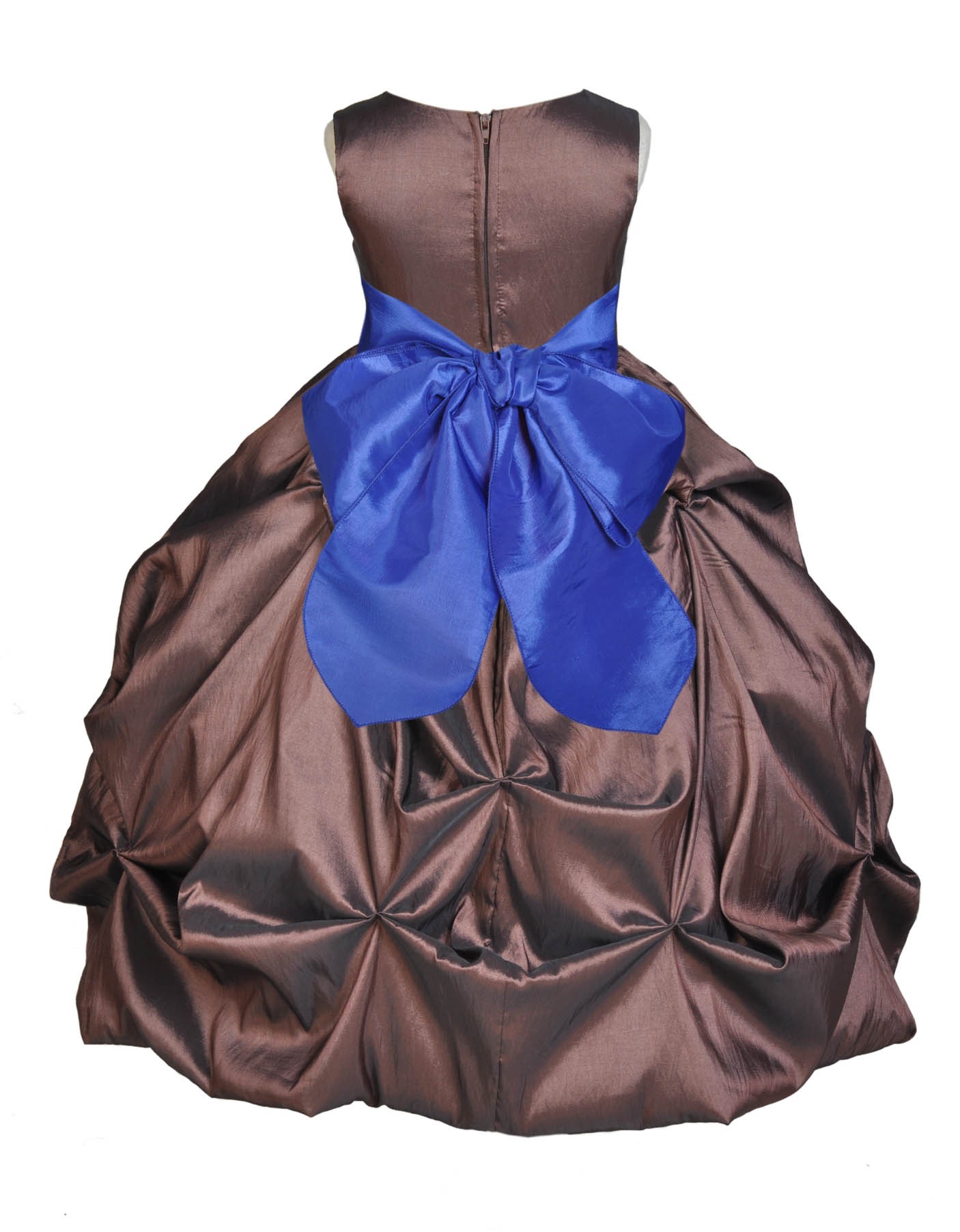 Brown/Royal Blue Satin Taffeta Pick-Up Bubble Flower Girl Dress 301S