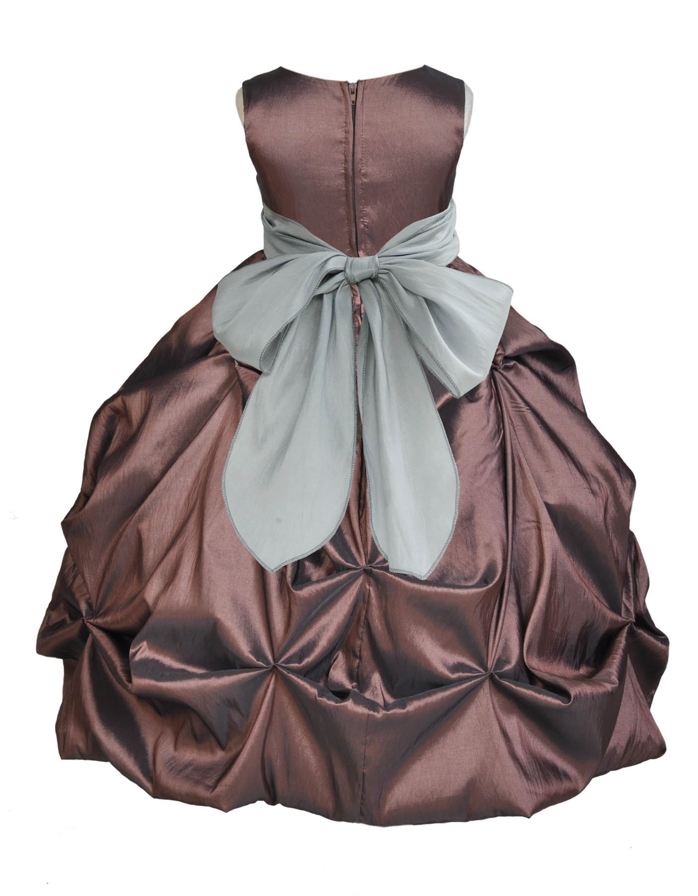Brown/Silver Satin Taffeta Pick-Up Bubble Flower Girl Dress 301S