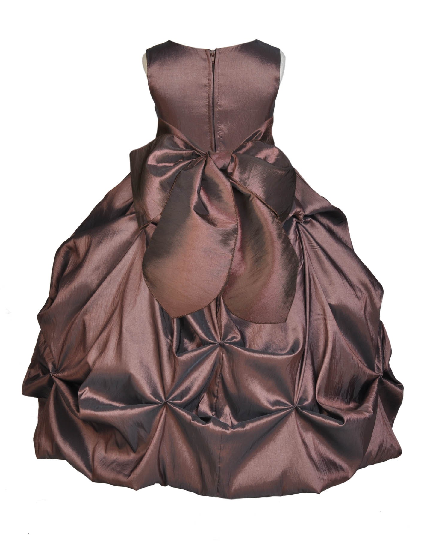 Brown/Brown Satin Taffeta Pick-Up Bubble Flower Girl Dress 301S