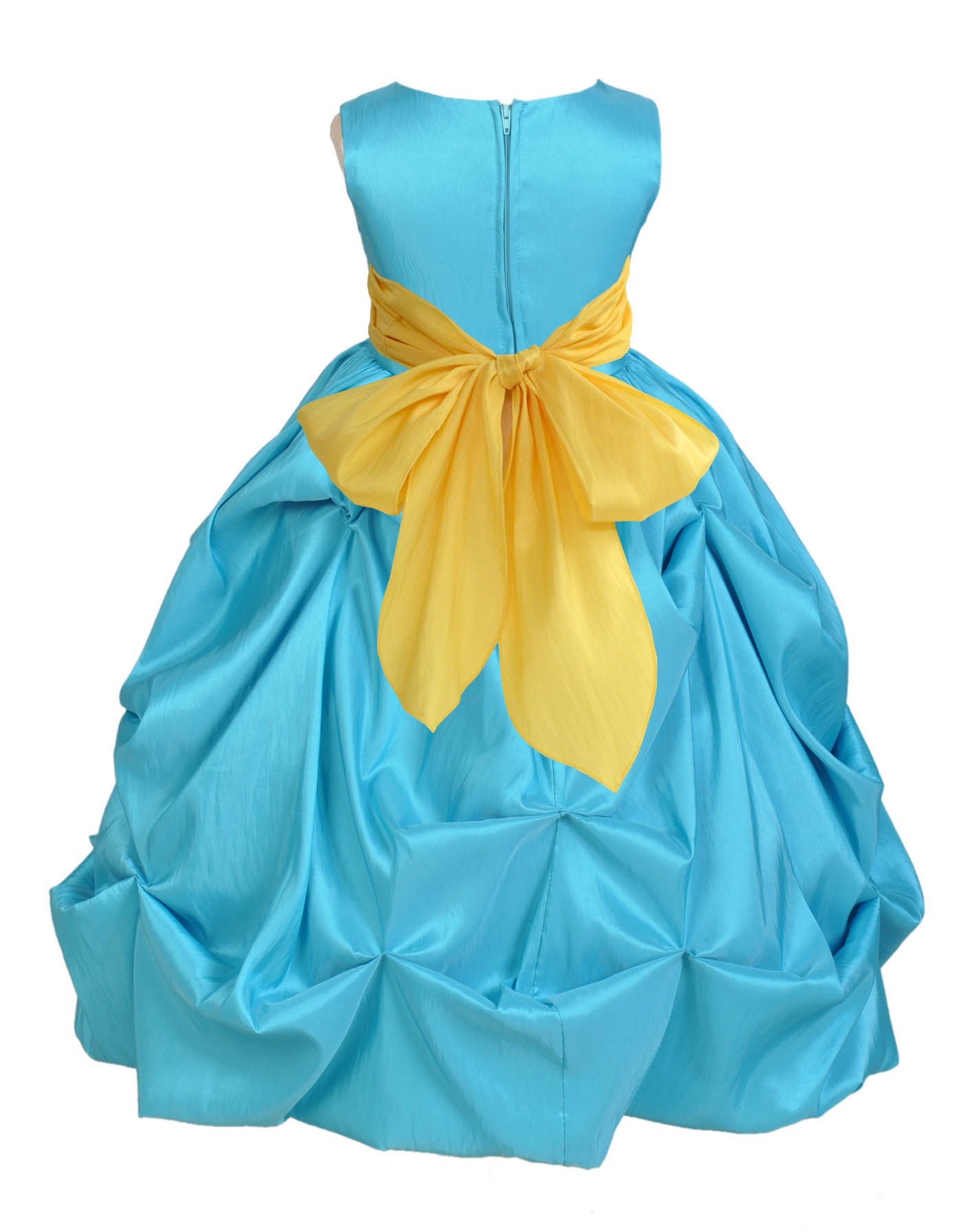 Pool Blue/Sunbeam Satin Taffeta Pick-Up Bubble Flower Girl Dress 301S