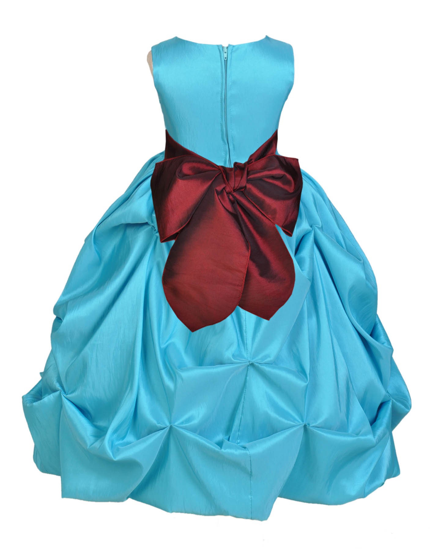 Pool Blue/Burgundy Satin Taffeta Pick-Up Bubble Flower Girl Dress 301S