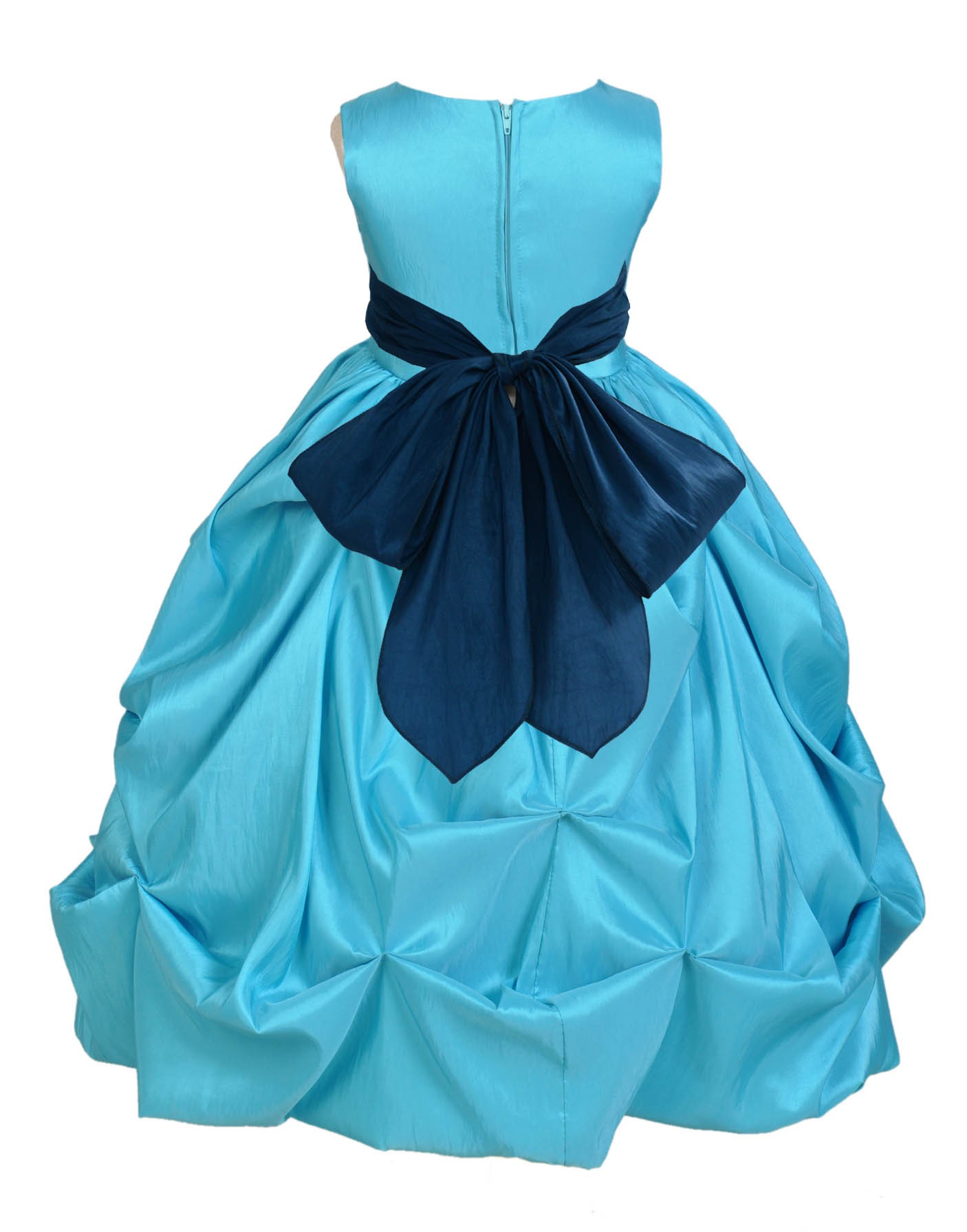 Pool Blue/Navy Satin Taffeta Pick-Up Bubble Flower Girl Dress 301S