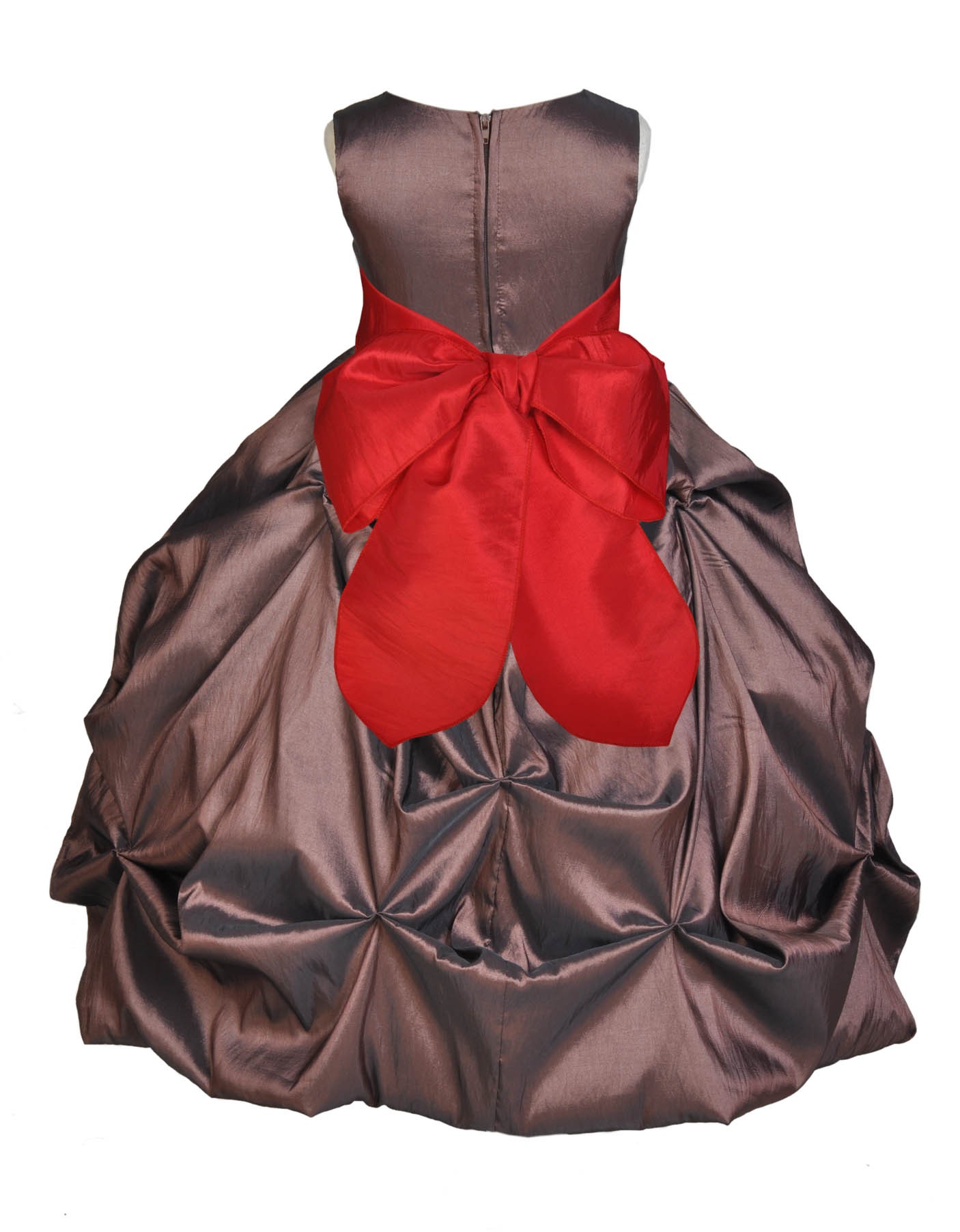 Brown/Red Satin Taffeta Pick-Up Bubble Flower Girl Dress 301S