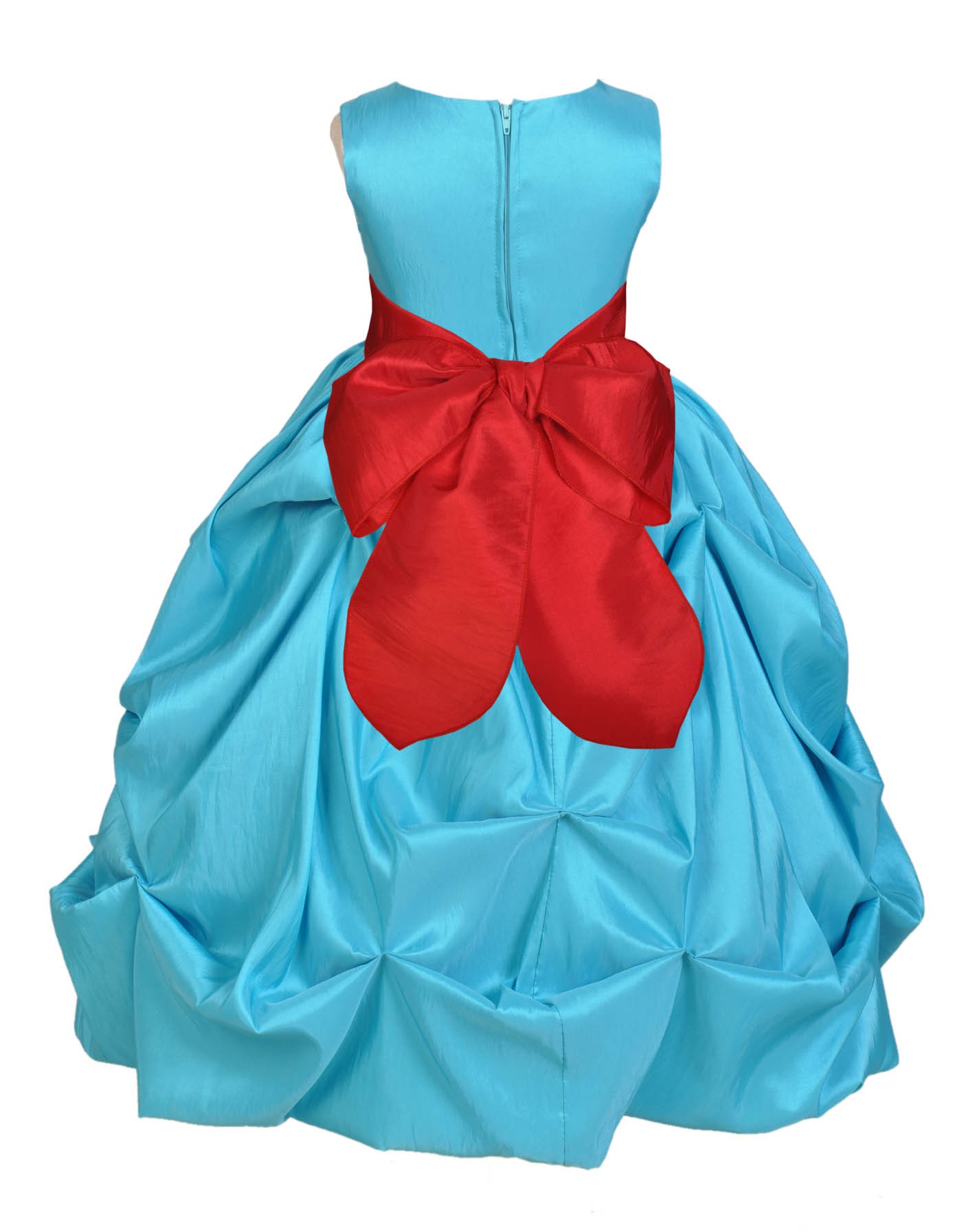 Pool Blue/Red Satin Taffeta Pick-Up Bubble Flower Girl Dress 301S