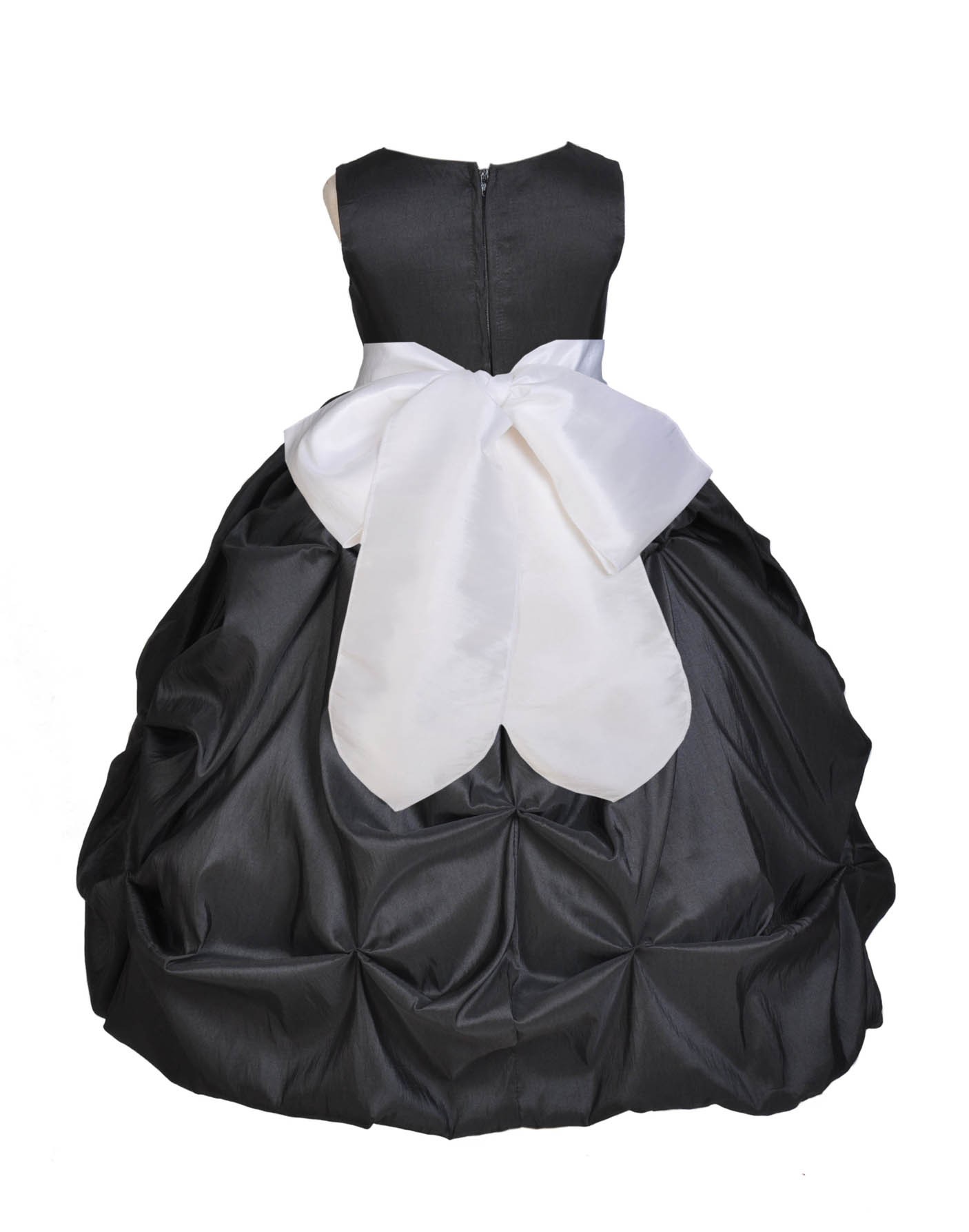 Black/White Satin Taffeta Pick-Up Bubble Flower Girl Dress 301S