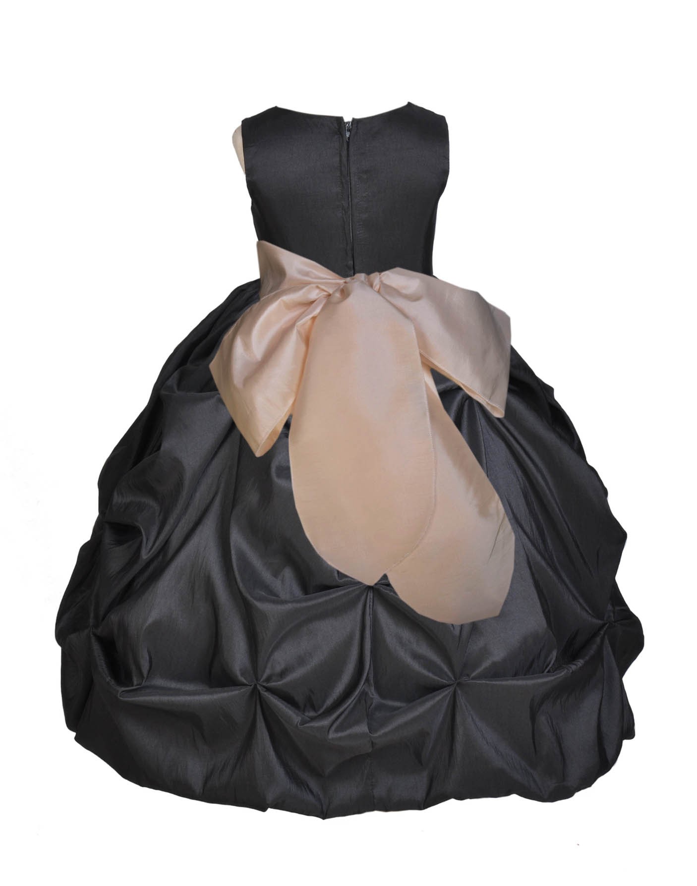 Black/Champagne Satin Taffeta Pick-Up Bubble Flower Girl Dress 301S