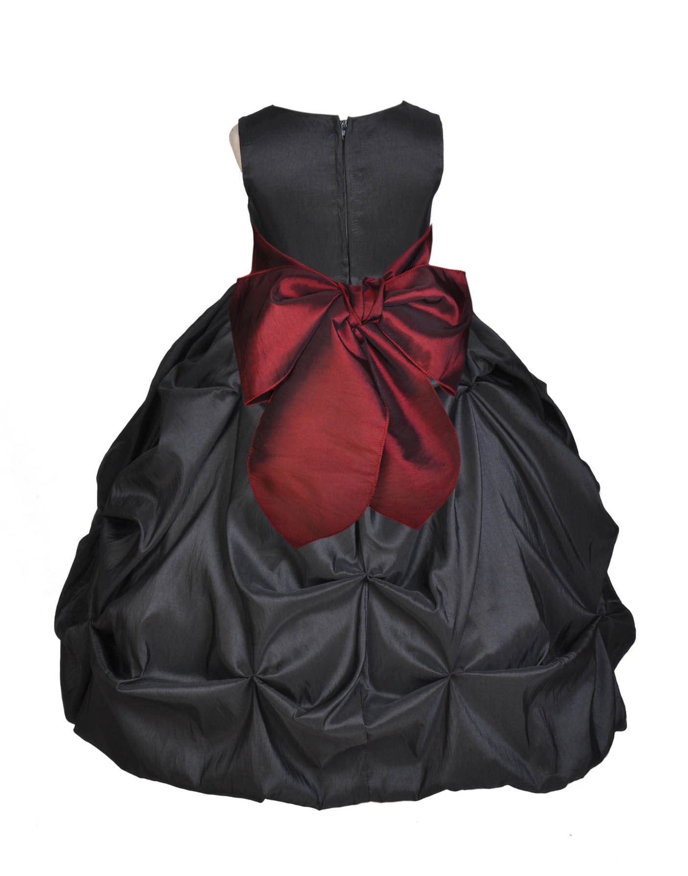 Black/Burgundy Satin Taffeta Pick-Up Bubble Flower Girl Dress 301S