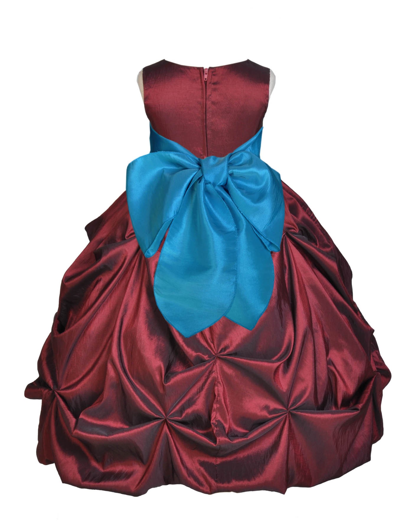 Burgundy/Turquoise Satin Taffeta Pick-Up Bubble Flower Girl Dress 301S