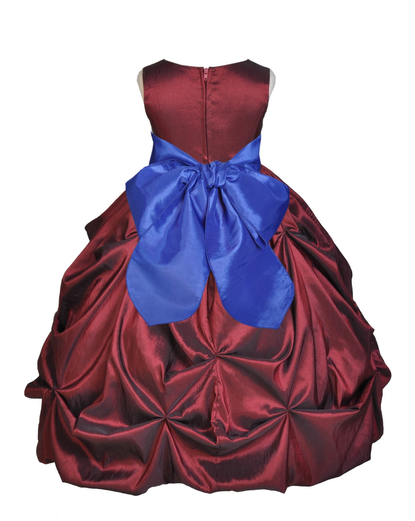 Burgundy/Royal Blue Satin Taffeta Pick-Up Bubble Flower Girl Dress 301S