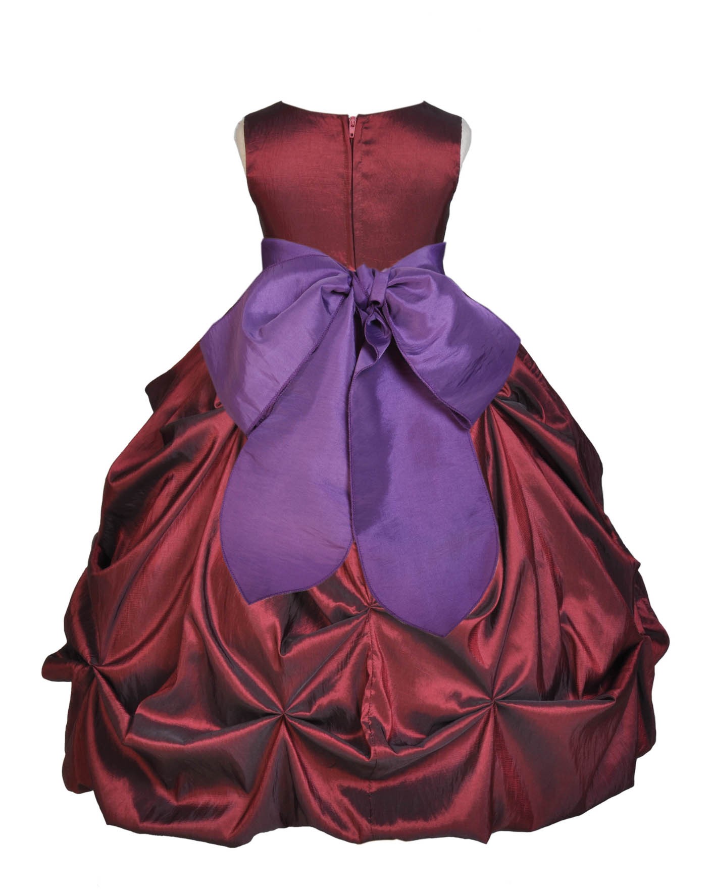 Burgundy/Purple Satin Taffeta Pick-Up Bubble Flower Girl Dress 301S