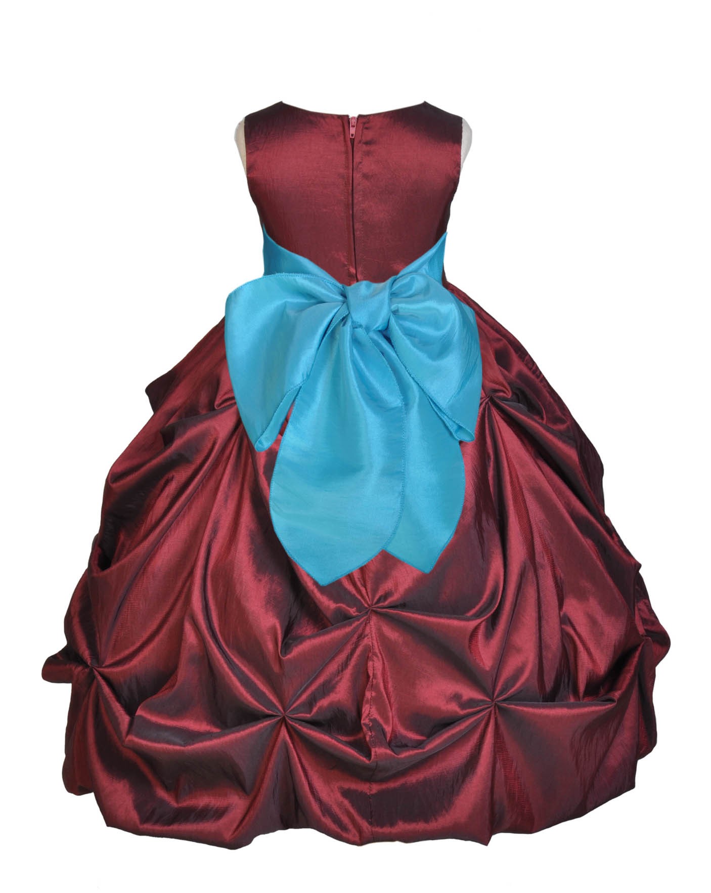 Burgundy/Pool Satin Taffeta Pick-Up Bubble Flower Girl Dress 301S