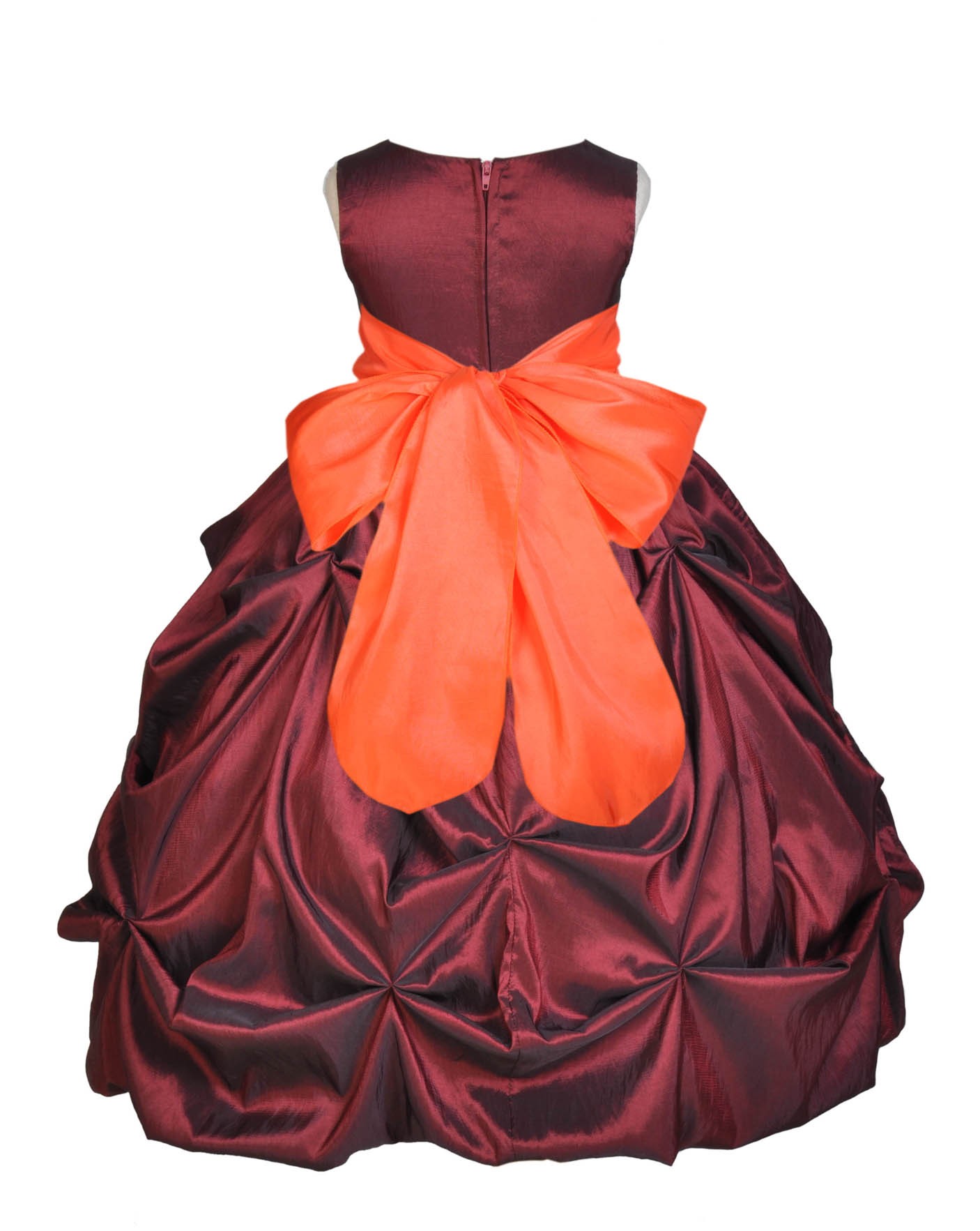 Burgundy/Orange Satin Taffeta Pick-Up Bubble Flower Girl Dress 301S