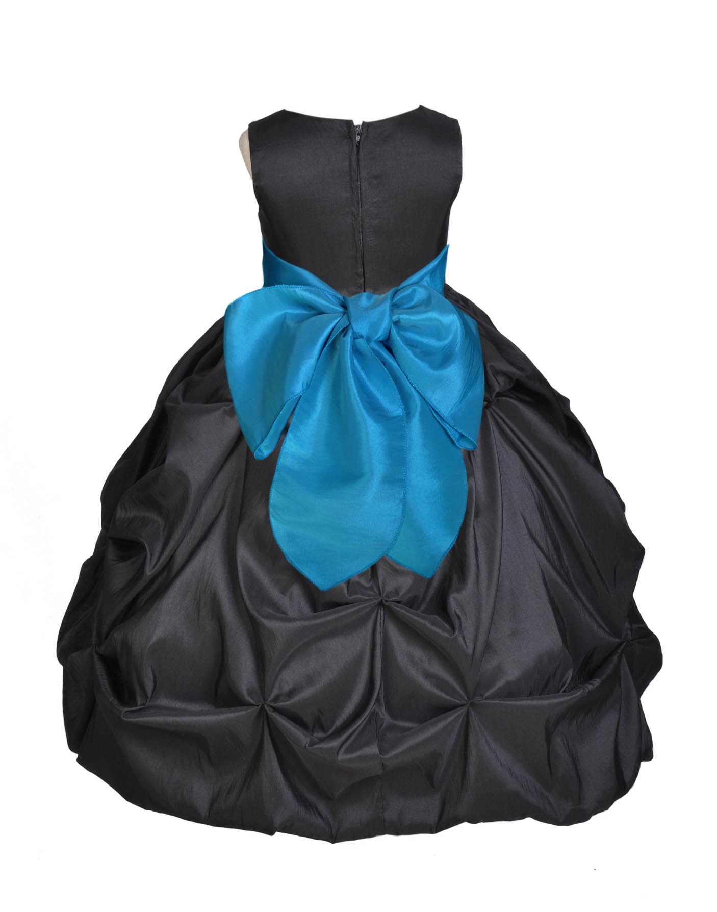 Black/Turquoise Satin Taffeta Pick-Up Bubble Flower Girl Dress 301S
