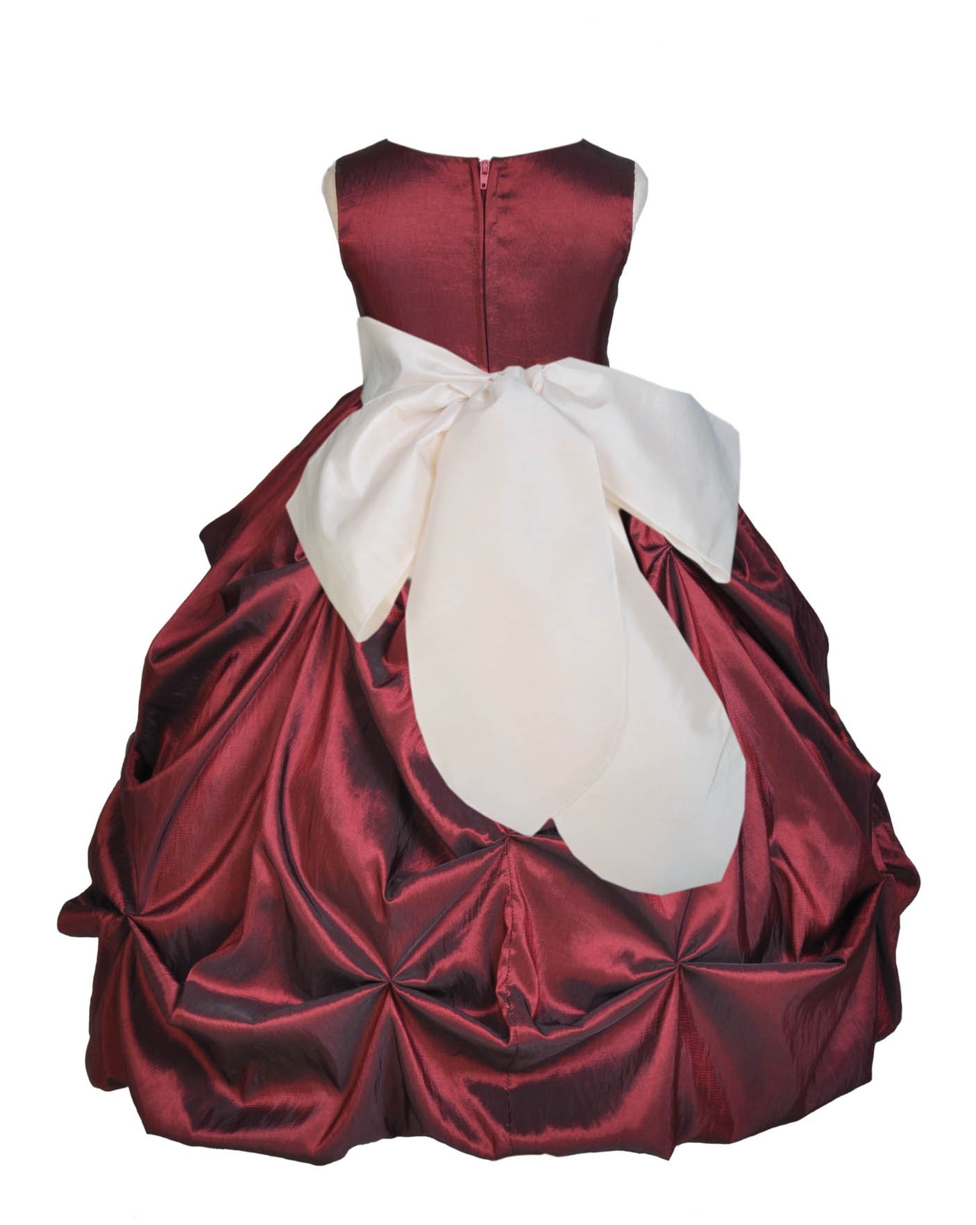 Burgundy/Ivory Satin Taffeta Pick-Up Bubble Flower Girl Dress 301S