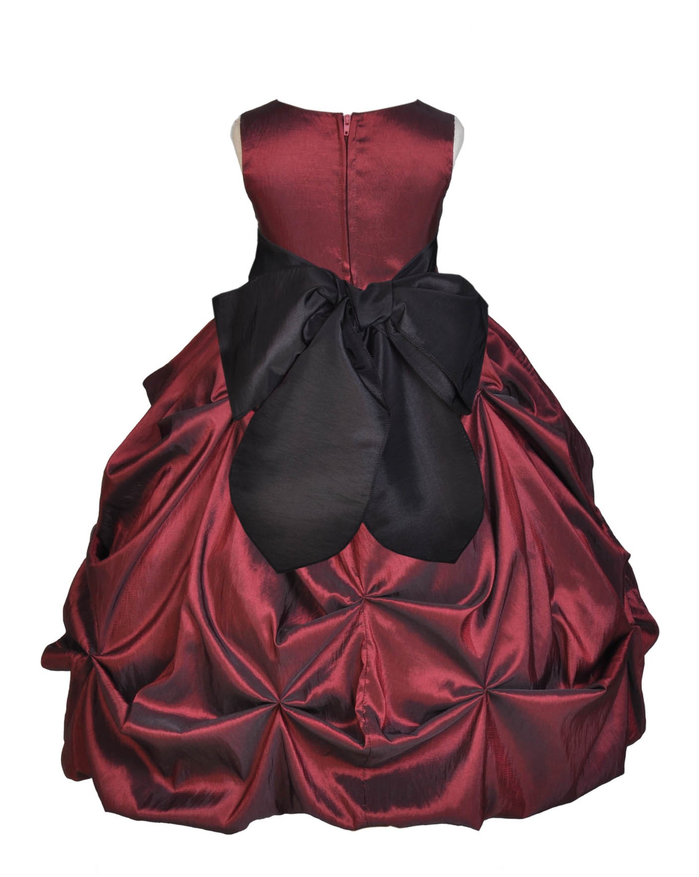 Burgundy/Black Satin Taffeta Pick-Up Bubble Flower Girl Dress 301S