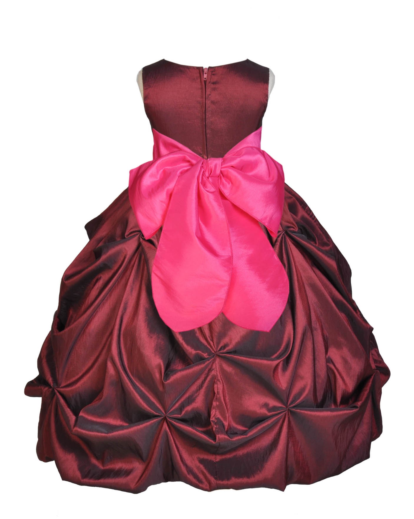 Burgundy/Fuchsia Satin Taffeta Pick-Up Bubble Flower Girl Dress 301S