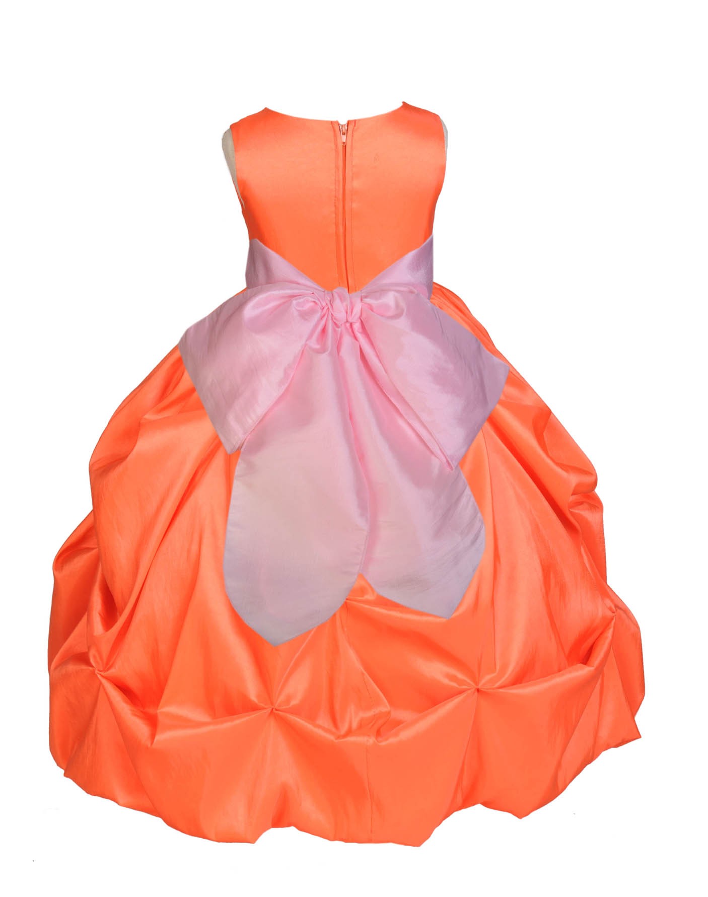 Orange/Pink Satin Taffeta Pick-Up Bubble Flower Girl Dress 301S