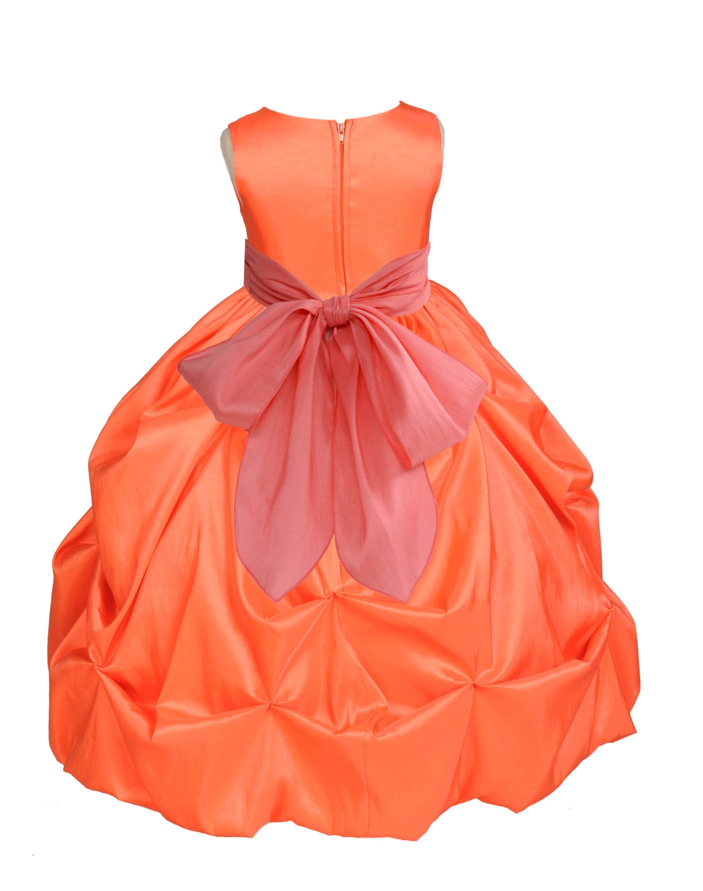 Orange/Coral Satin Taffeta Pick-Up Bubble Flower Girl Dress 301S