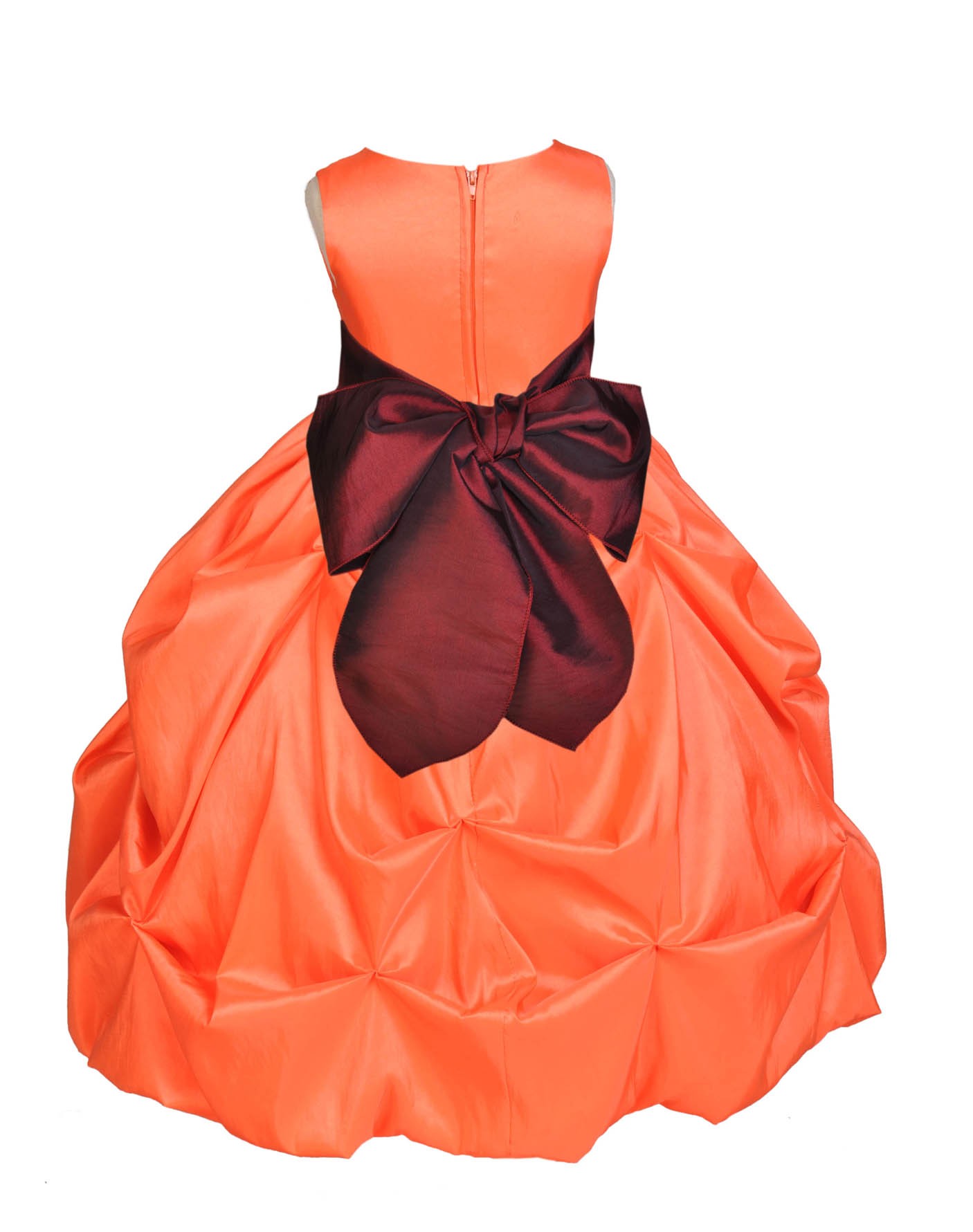 Orange/Burgundy Satin Taffeta Pick-Up Bubble Flower Girl Dress 301S