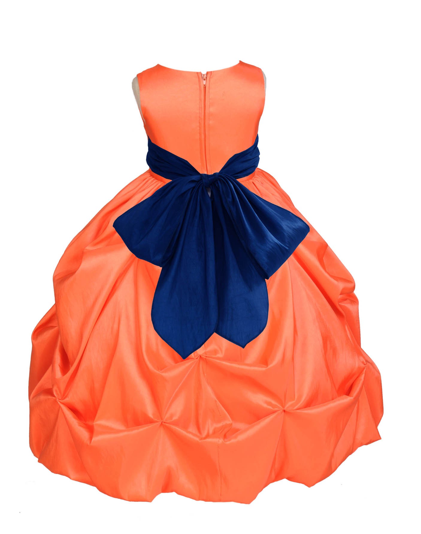 Orange/Navy Satin Taffeta Pick-Up Bubble Flower Girl Dress 301S