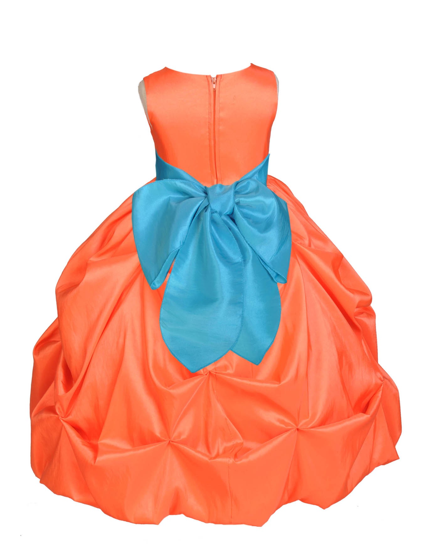 Orange/Pool Satin Taffeta Pick-Up Bubble Flower Girl Dress 301S