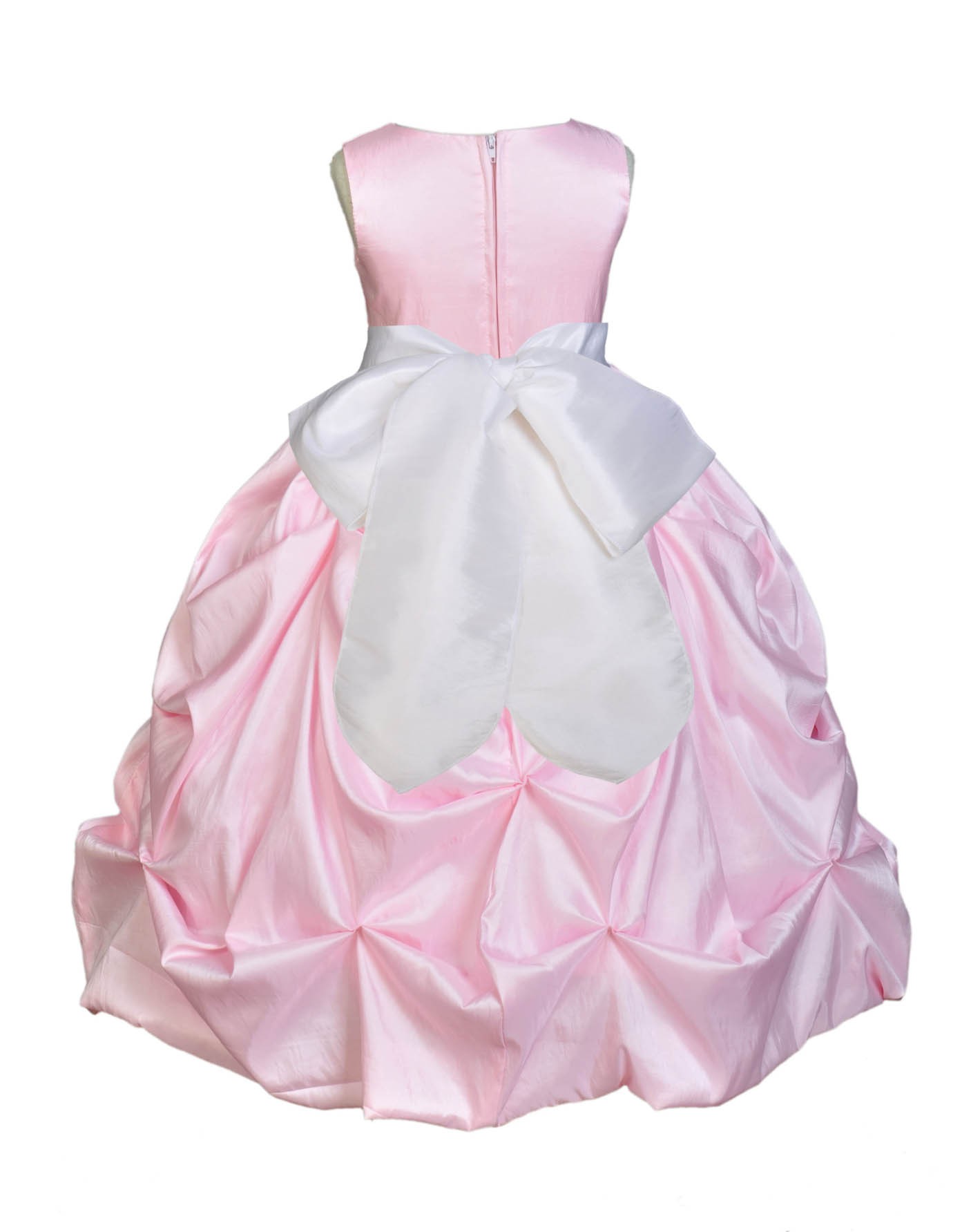 Pink/White Satin Taffeta Pick-Up Bubble Flower Girl Dress 301S