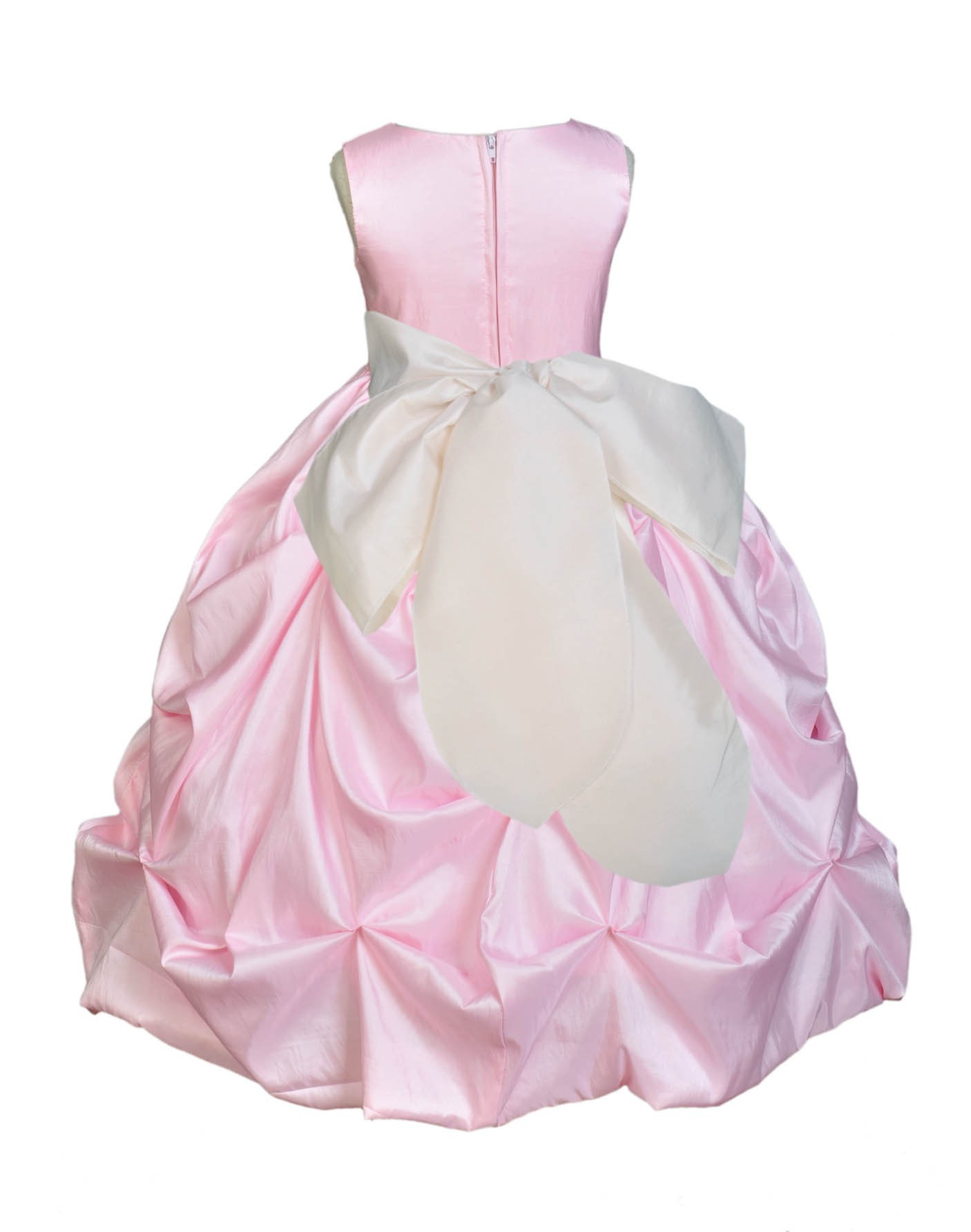 Pink/Ivory Satin Taffeta Pick-Up Bubble Flower Girl Dress 301S
