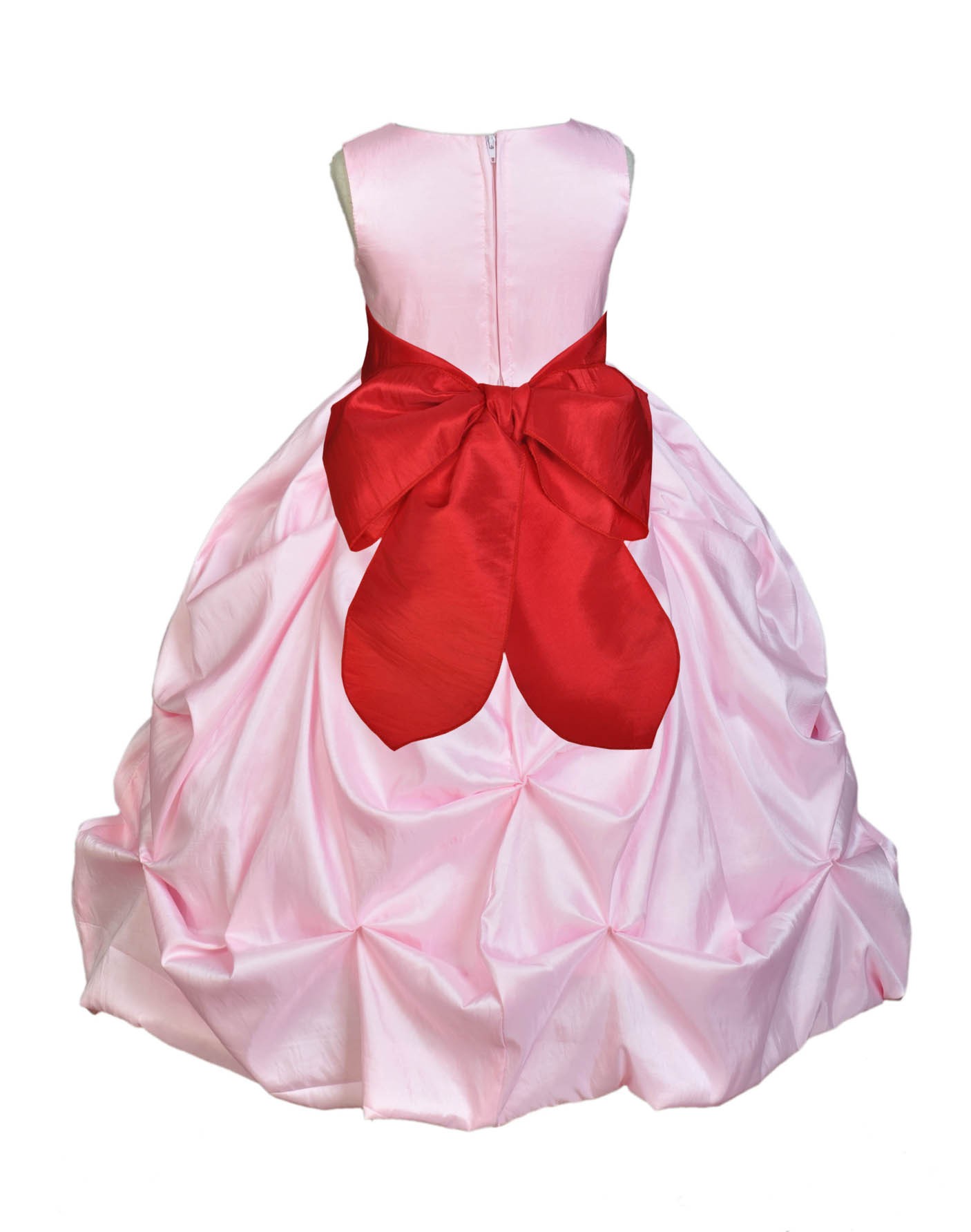 Pink/Red Satin Taffeta Pick-Up Bubble Flower Girl Dress 301S
