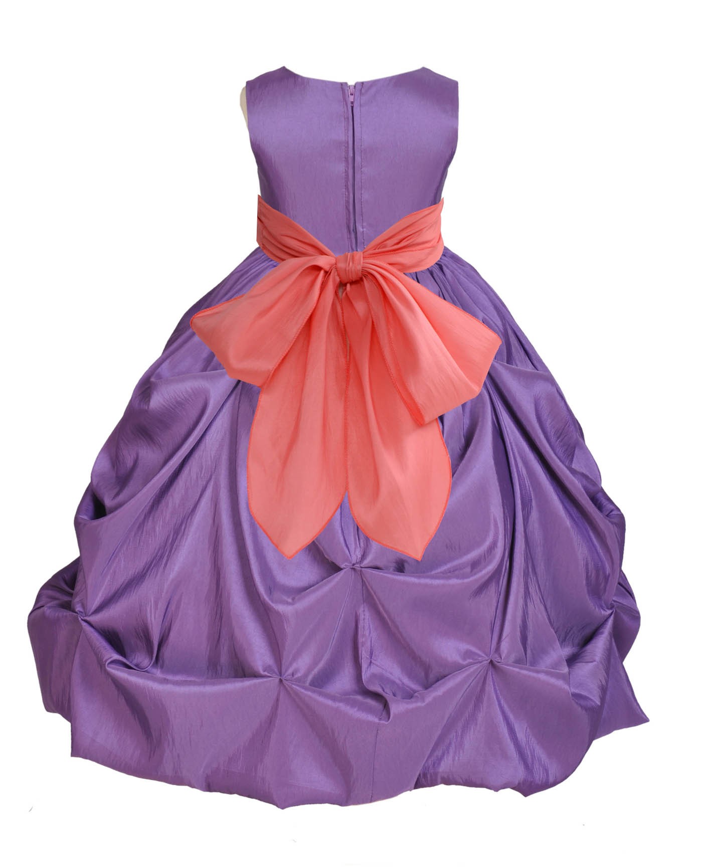 Purple/Coral Satin Taffeta Pick-Up Bubble Flower Girl Dress 301S