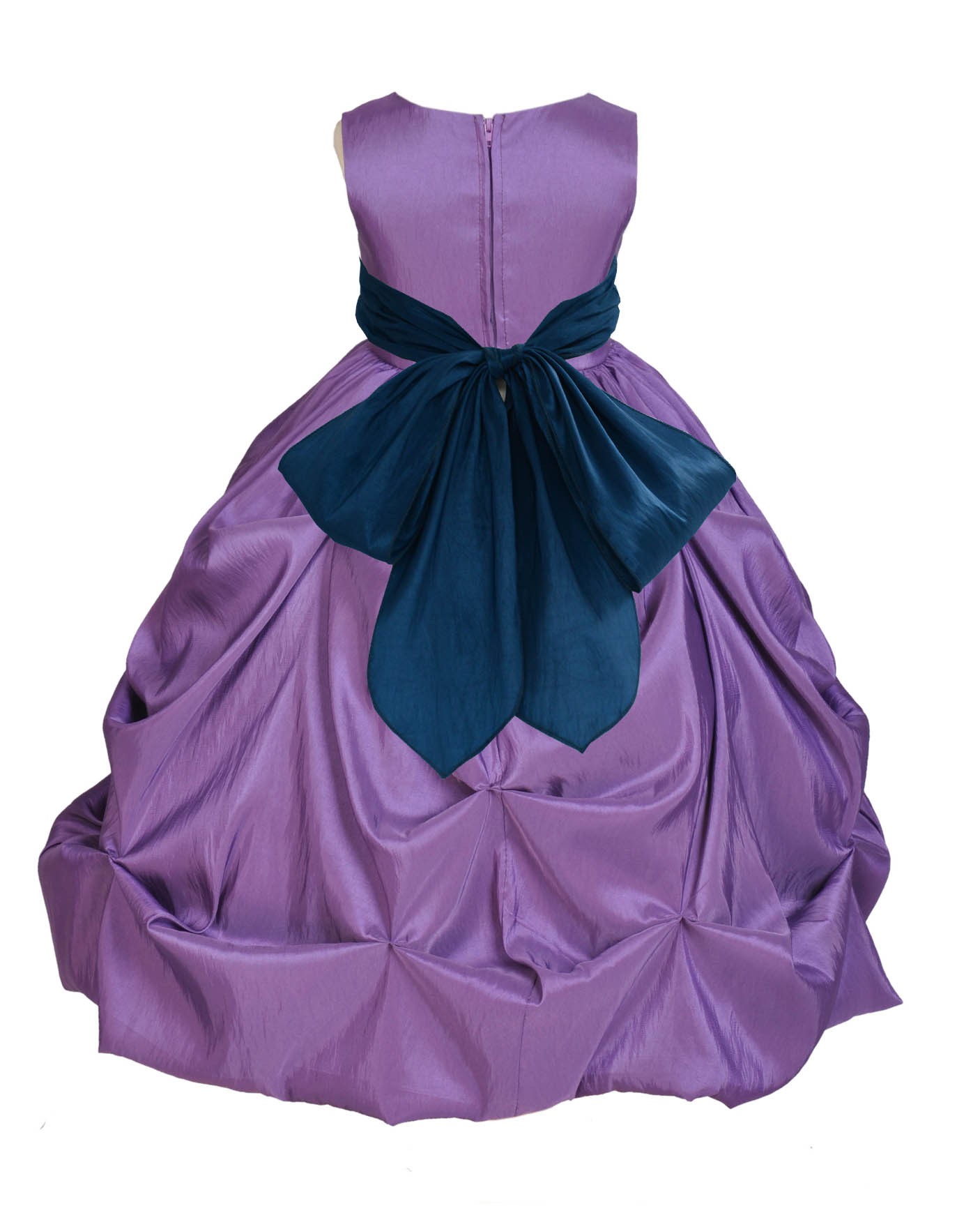 Purple/Peacock Satin Taffeta Pick-Up Bubble Flower Girl Dress 301S