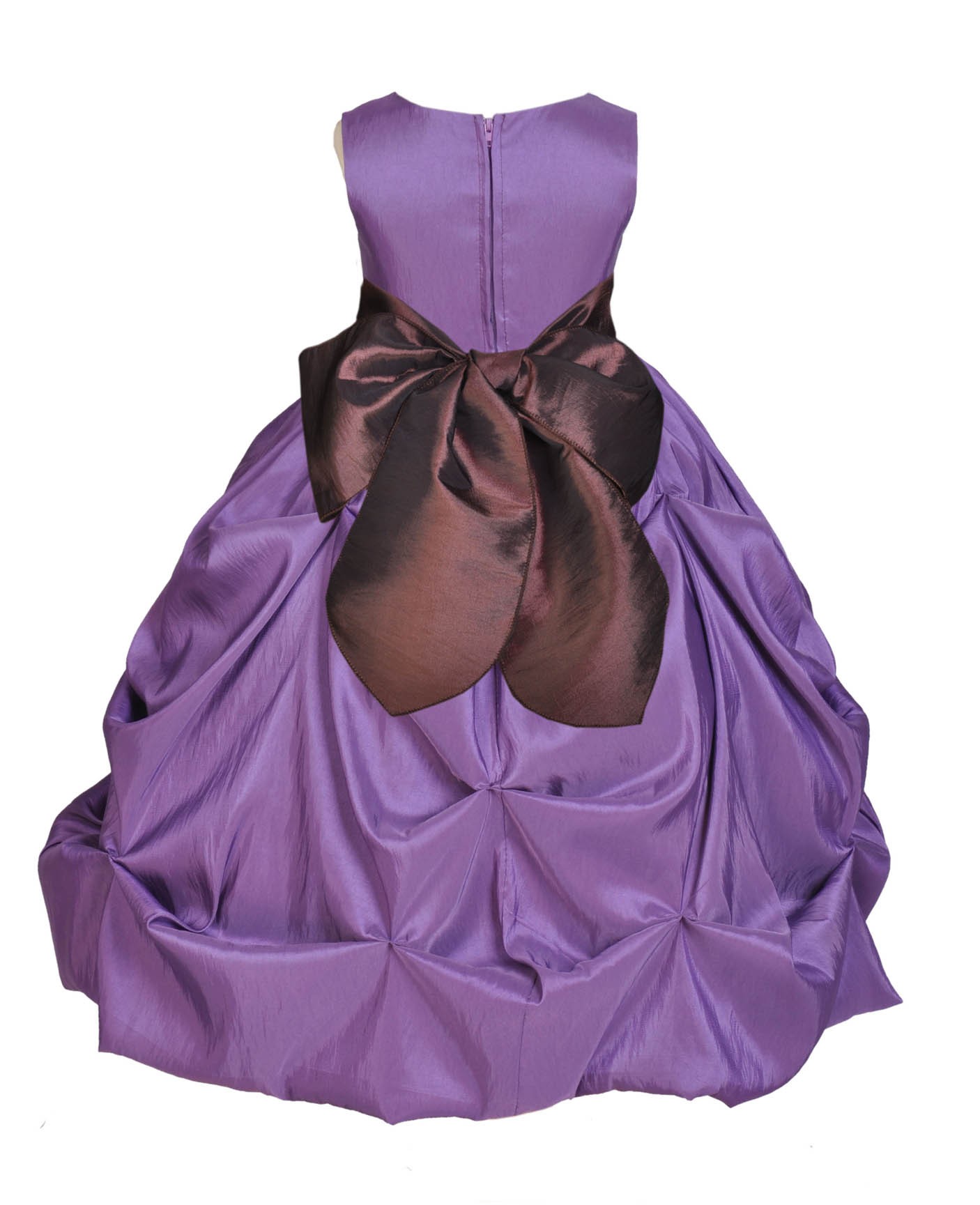 Purple/Brown Satin Taffeta Pick-Up Bubble Flower Girl Dress 301S