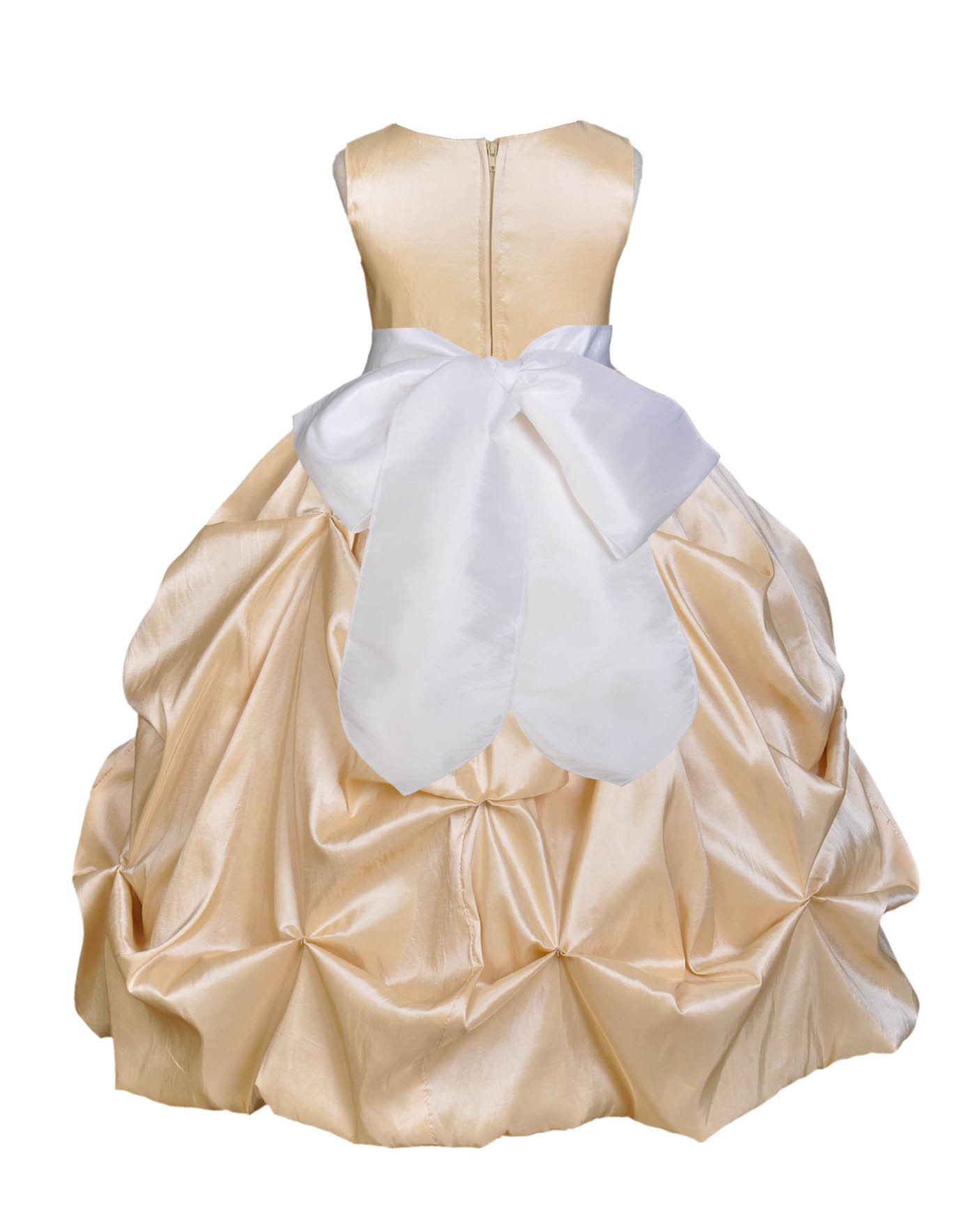 Champagne/White Satin Taffeta Pick-Up Bubble Flower Girl Dress 301S