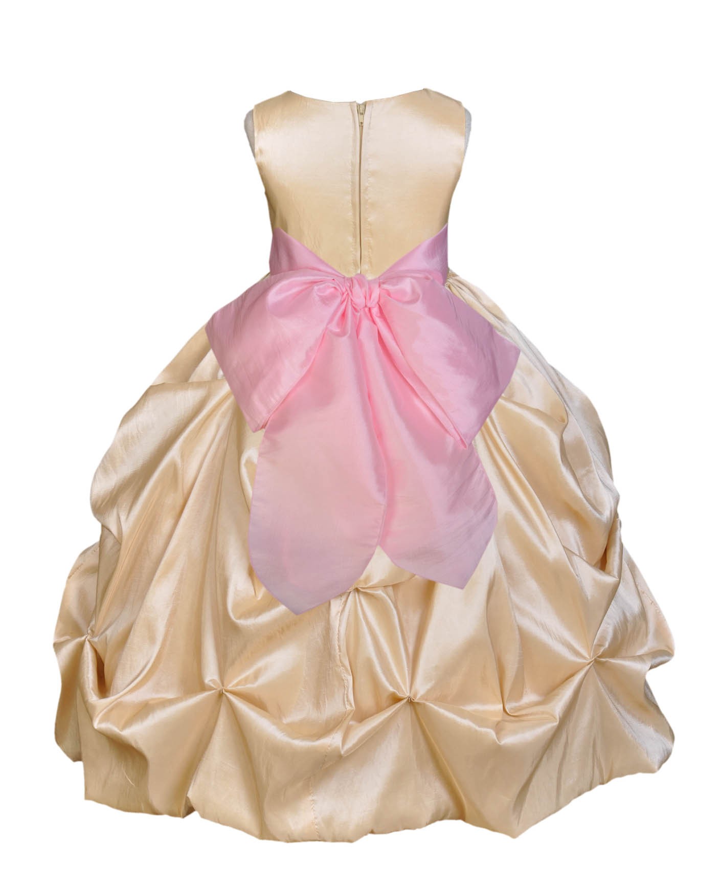 Champagne/Pink Satin Taffeta Pick-Up Bubble Flower Girl Dress 301S
