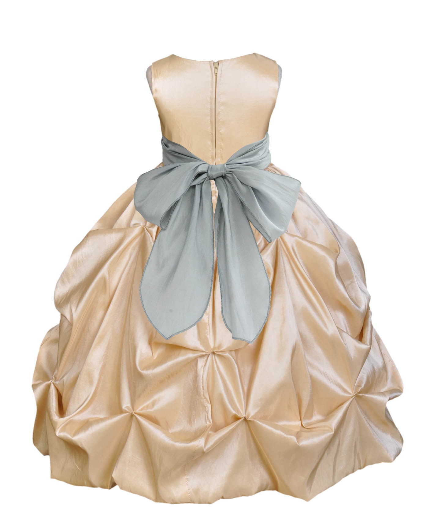 Champagne/SIlver Satin Taffeta Pick-Up Bubble Flower Girl Dress 301S