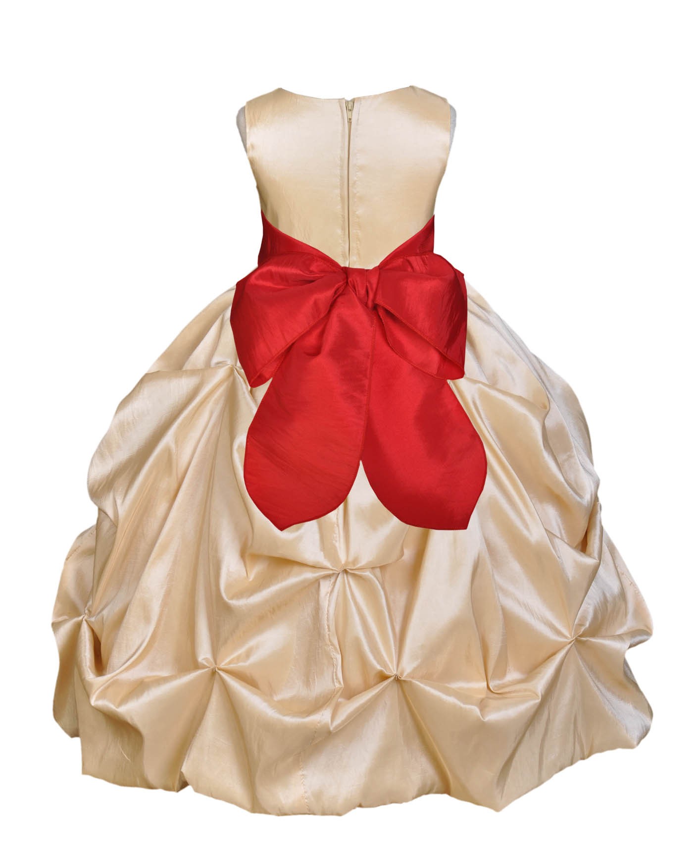 Champagne/Red Satin Taffeta Pick-Up Bubble Flower Girl Dress 301S