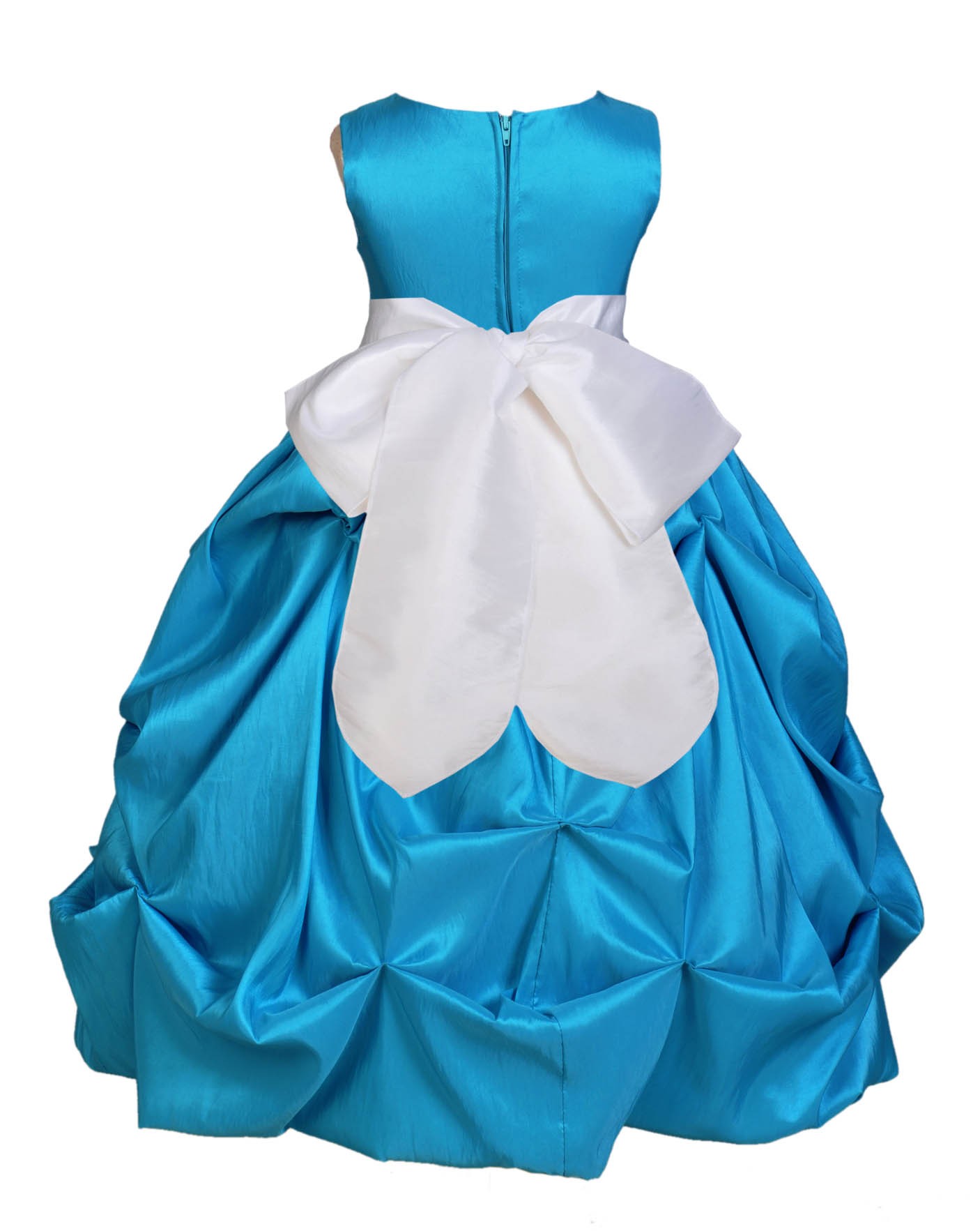 Turquoise/White Satin Taffeta Pick-Up Bubble Flower Girl Dress 301S