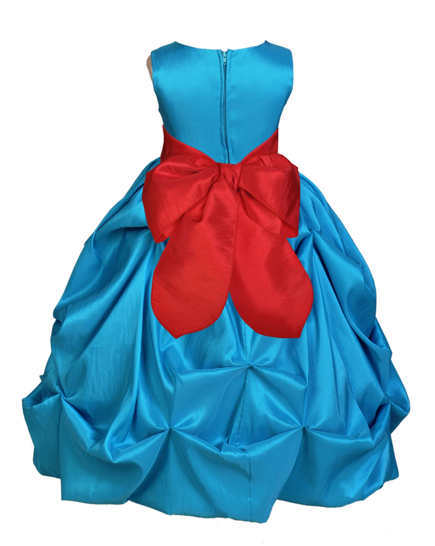Turquoise/Red Satin Taffeta Pick-Up Bubble Flower Girl Dress 301S