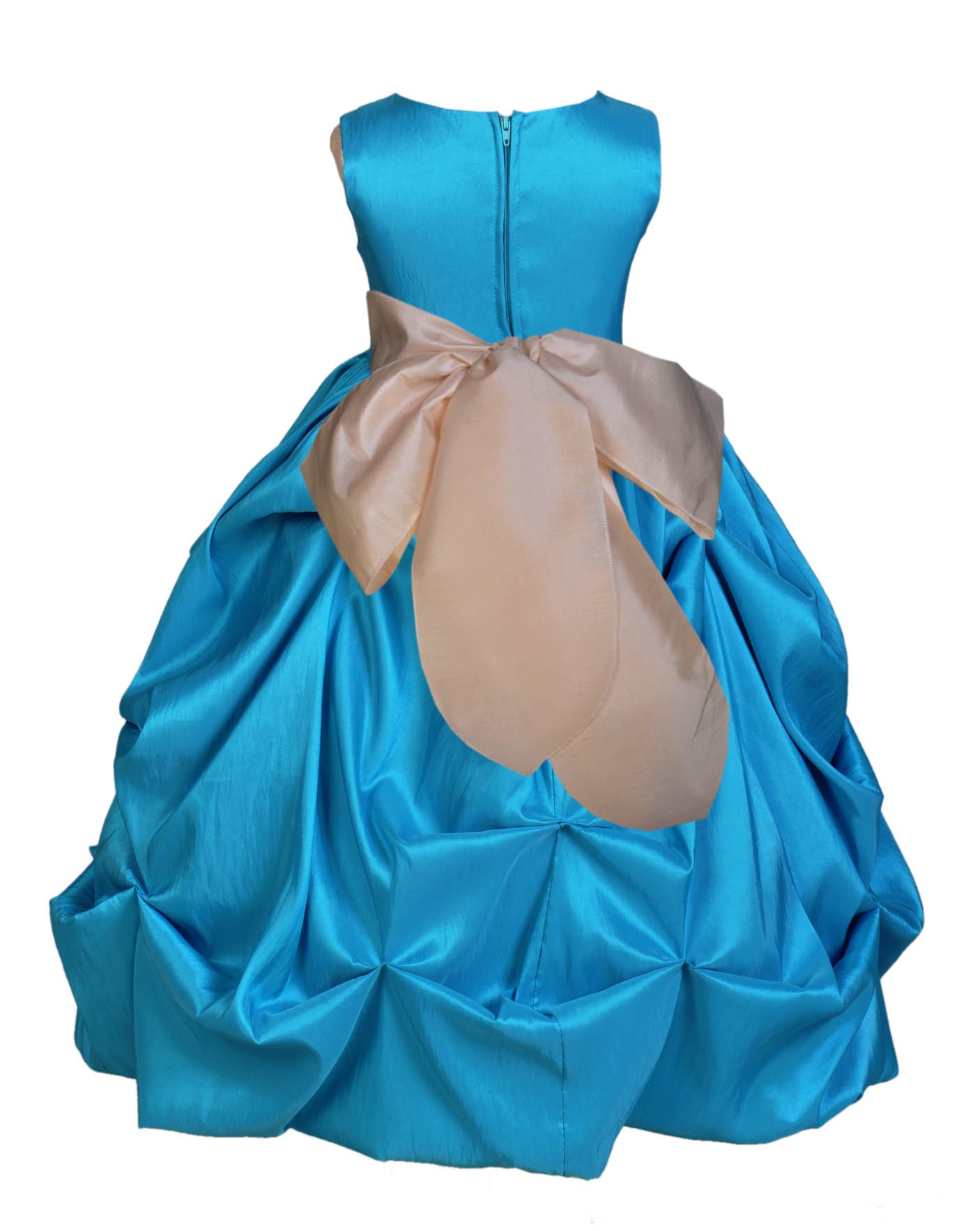 Turquoise/Champagne Satin Taffeta Pick-Up Bubble Flower Girl Dress 301S