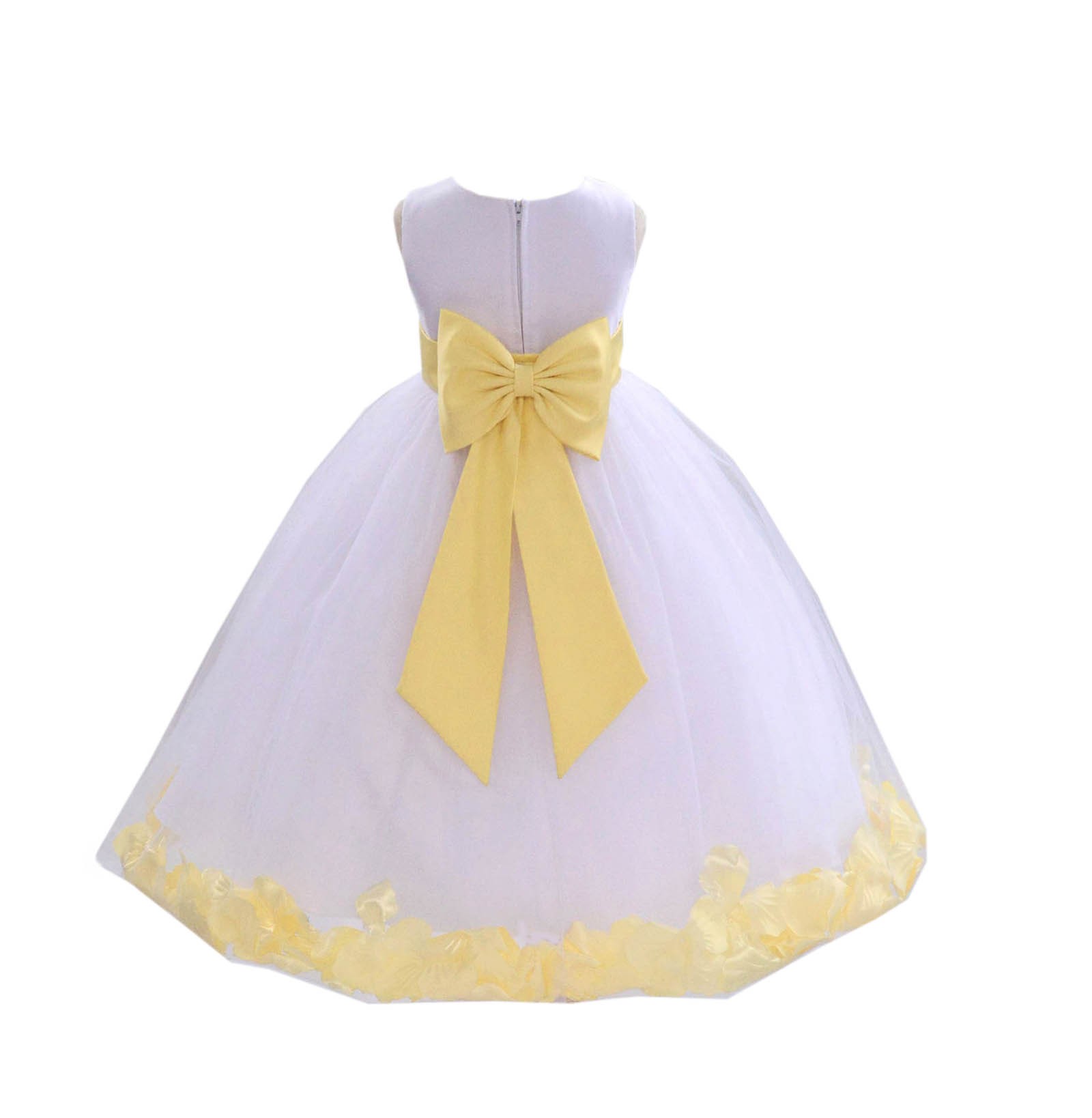 White/Canary Tulle Rose Petals Flower Girl Dress Ceremonial 302a