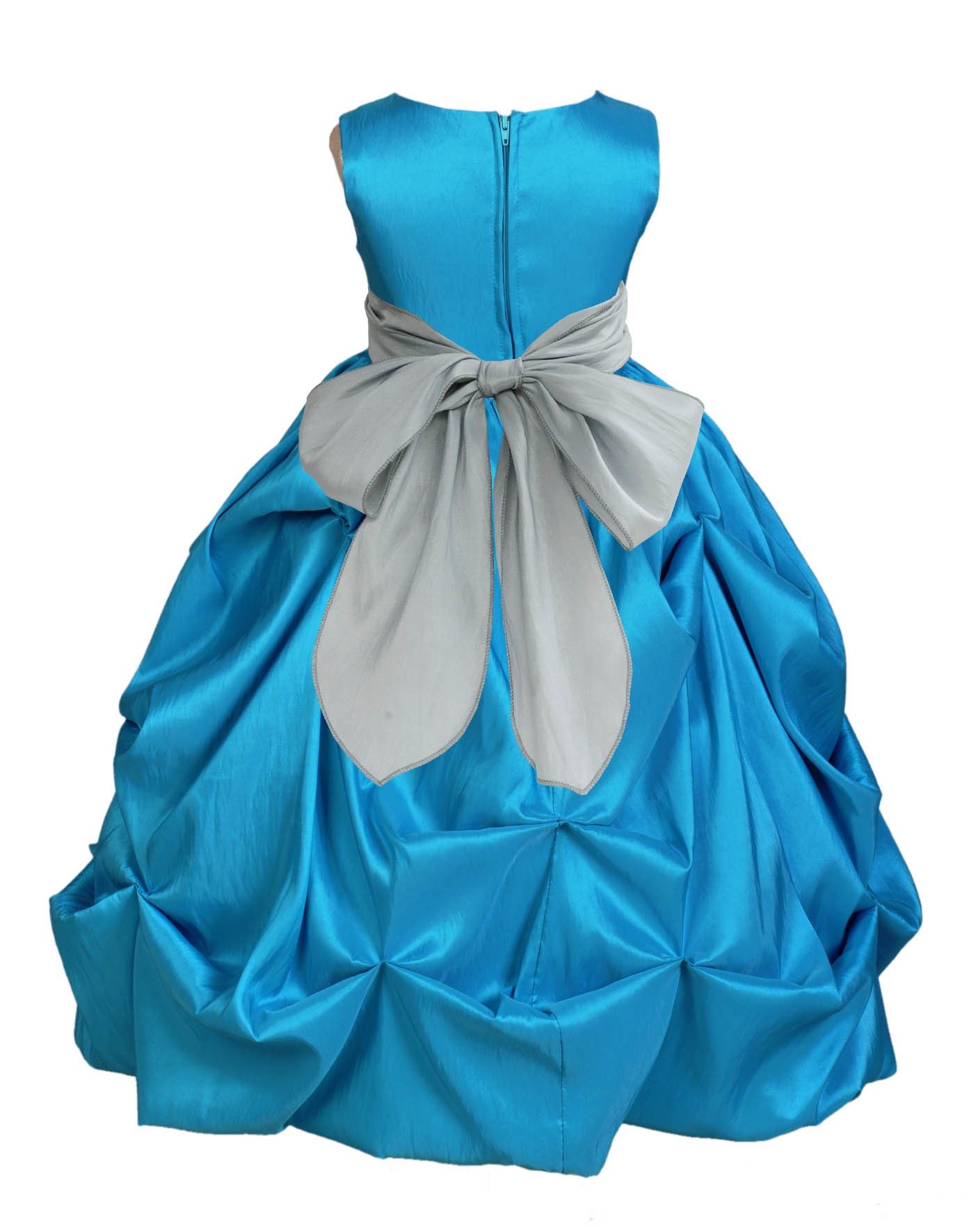 Turquoise/Silver Satin Taffeta Pick-Up Bubble Flower Girl Dress 301S