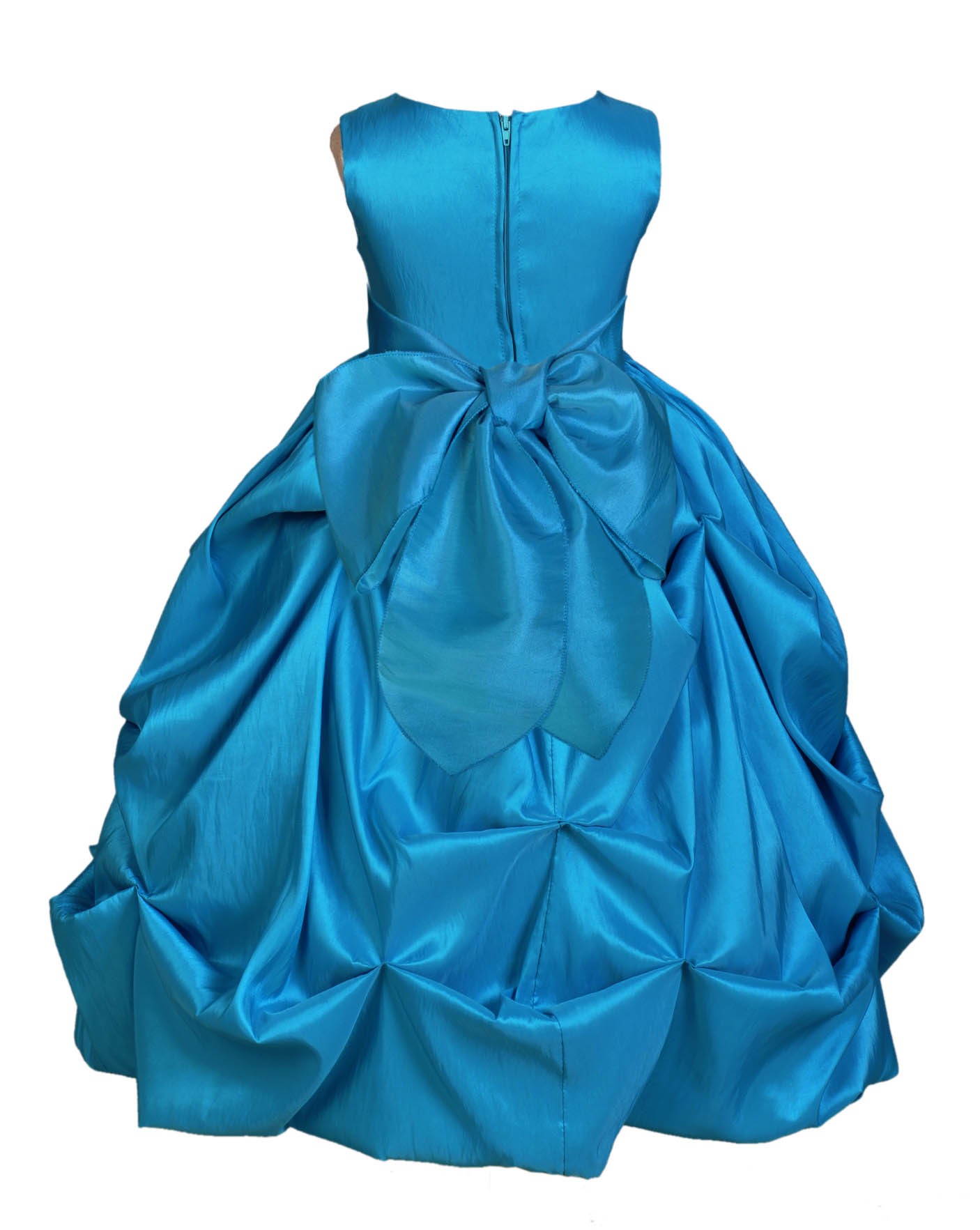 Matching Turquoise Satin Taffeta Pick-Up Bubble Flower Girl Dress 301S