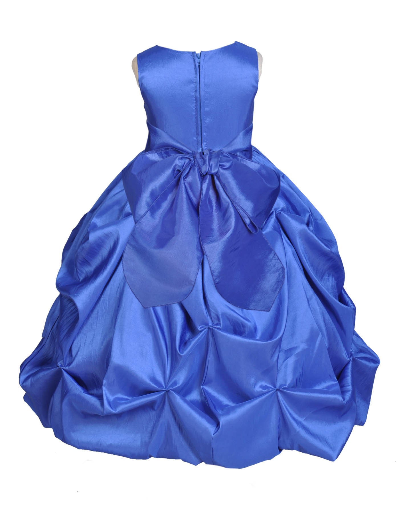 Matching Royal Blue Satin Taffeta Pick-Up Bubble Flower Girl Dress 301S