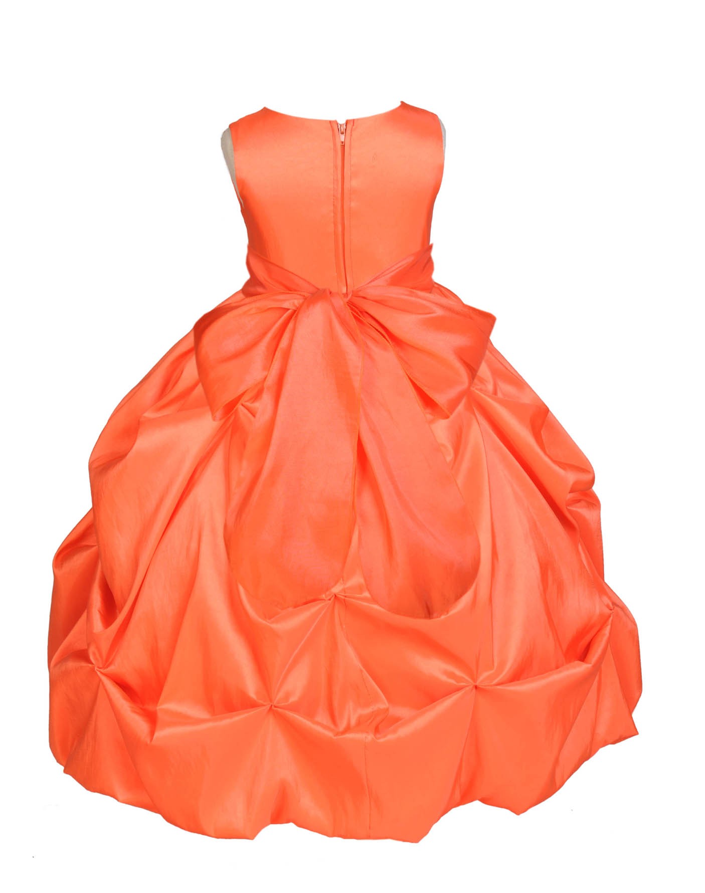 Matching Orange Satin Taffeta Pick-Up Bubble Flower Girl Dress 301S