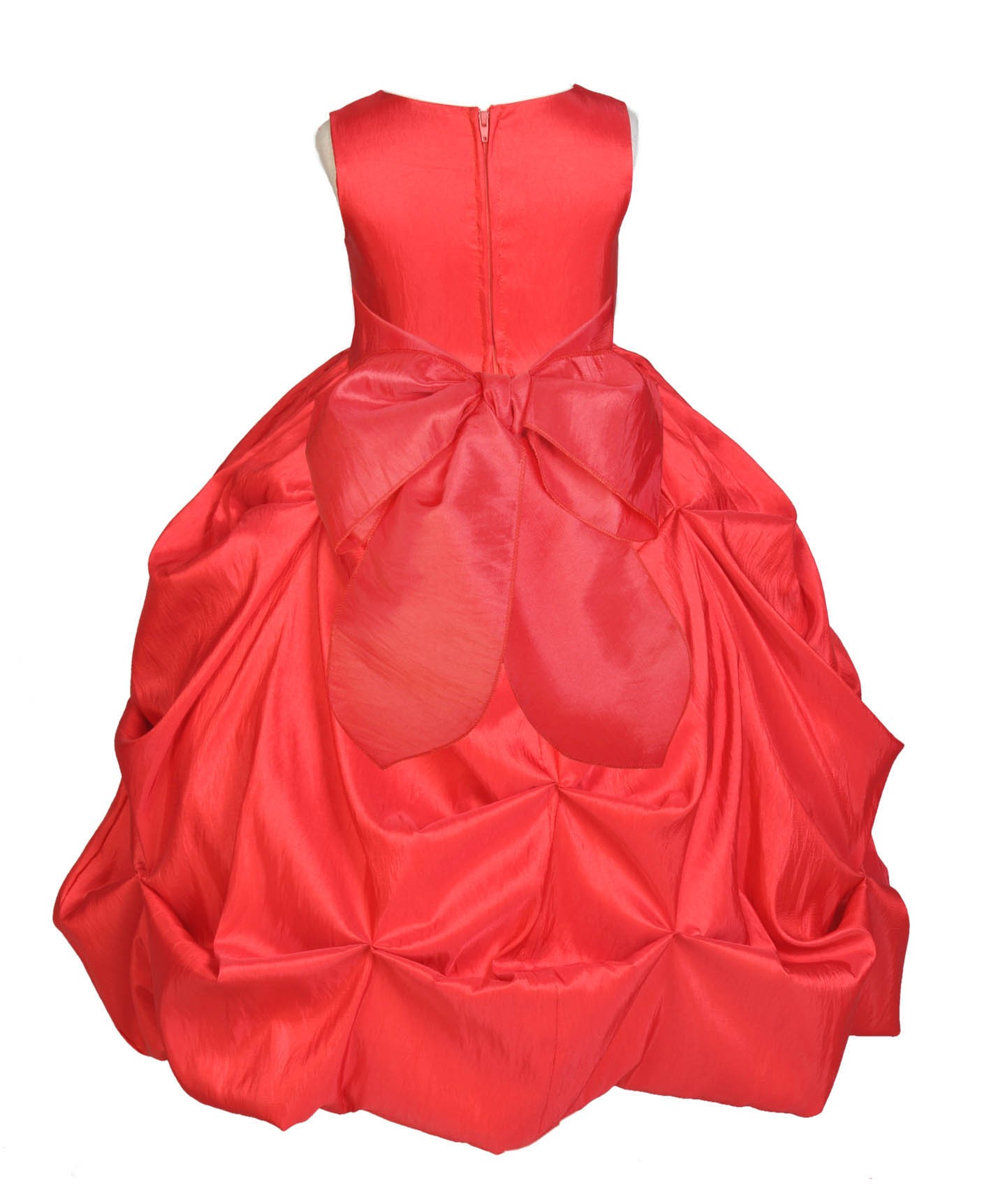 Matching Red Satin Taffeta Pick-Up Bubble Flower Girl Dress 301S