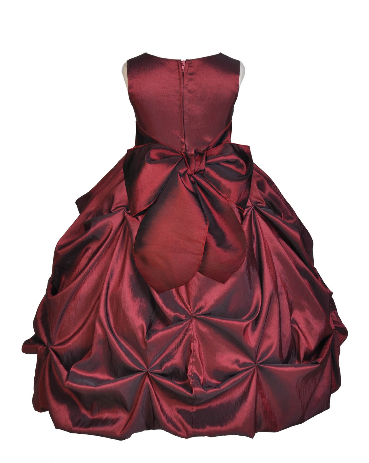Matching Burgundy Satin Taffeta Pick-Up Bubble Flower Girl Dress 301S