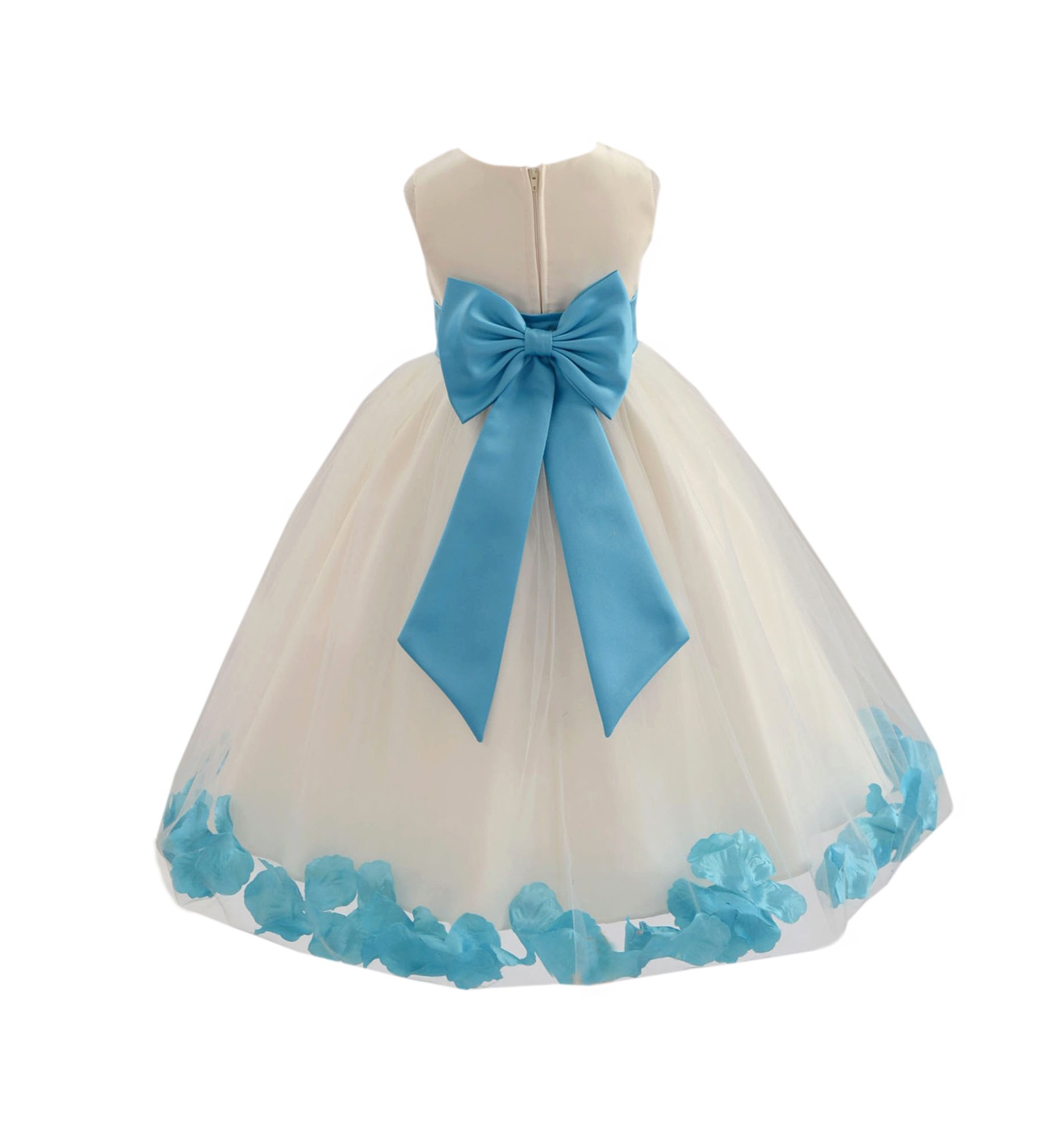 Ivory/Turquoise Tulle Rose Petals Flower Girl Dress Recital 302a