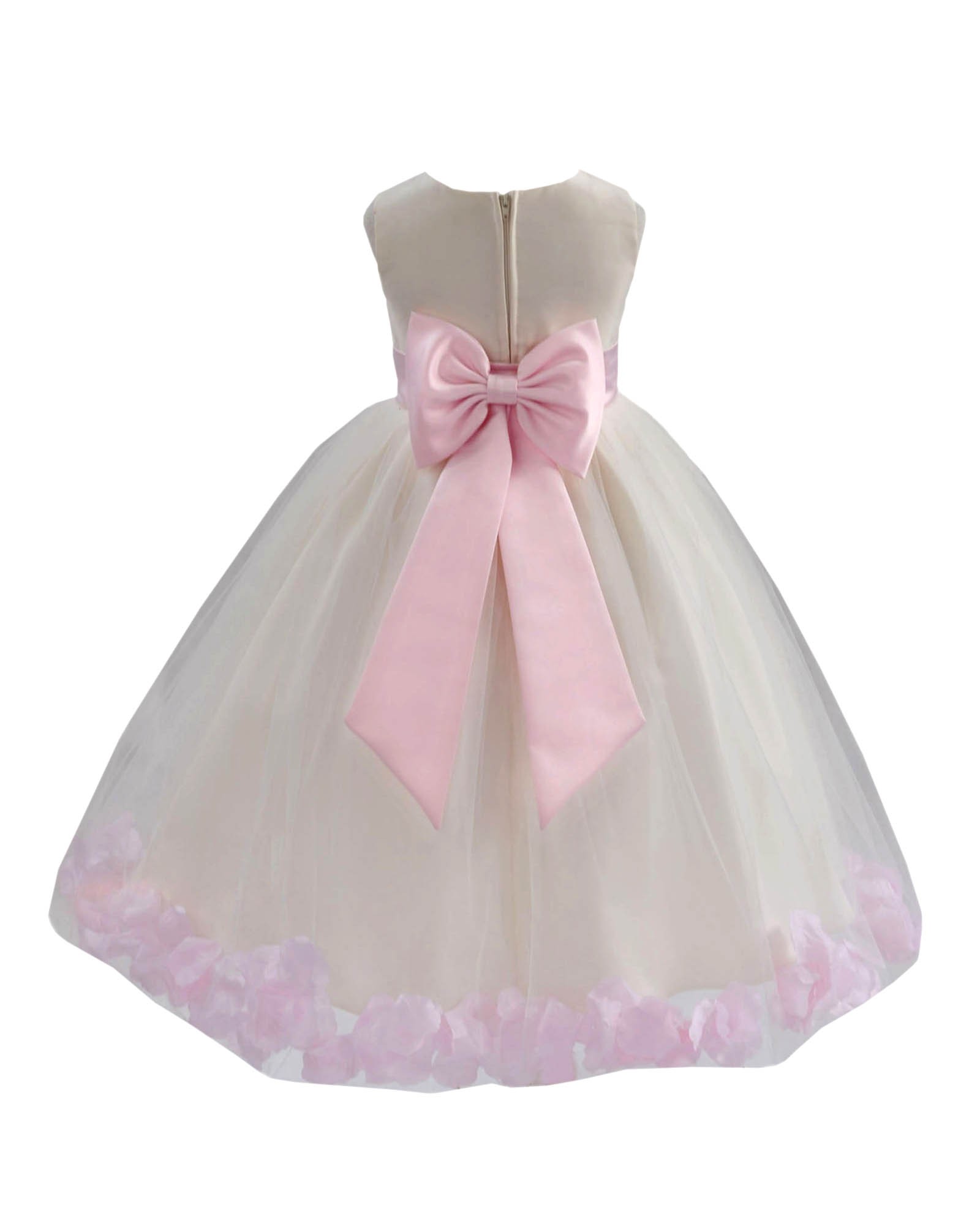 Ivory/Pink Tulle Rose Petals Flower Girl Dress Recital 302a