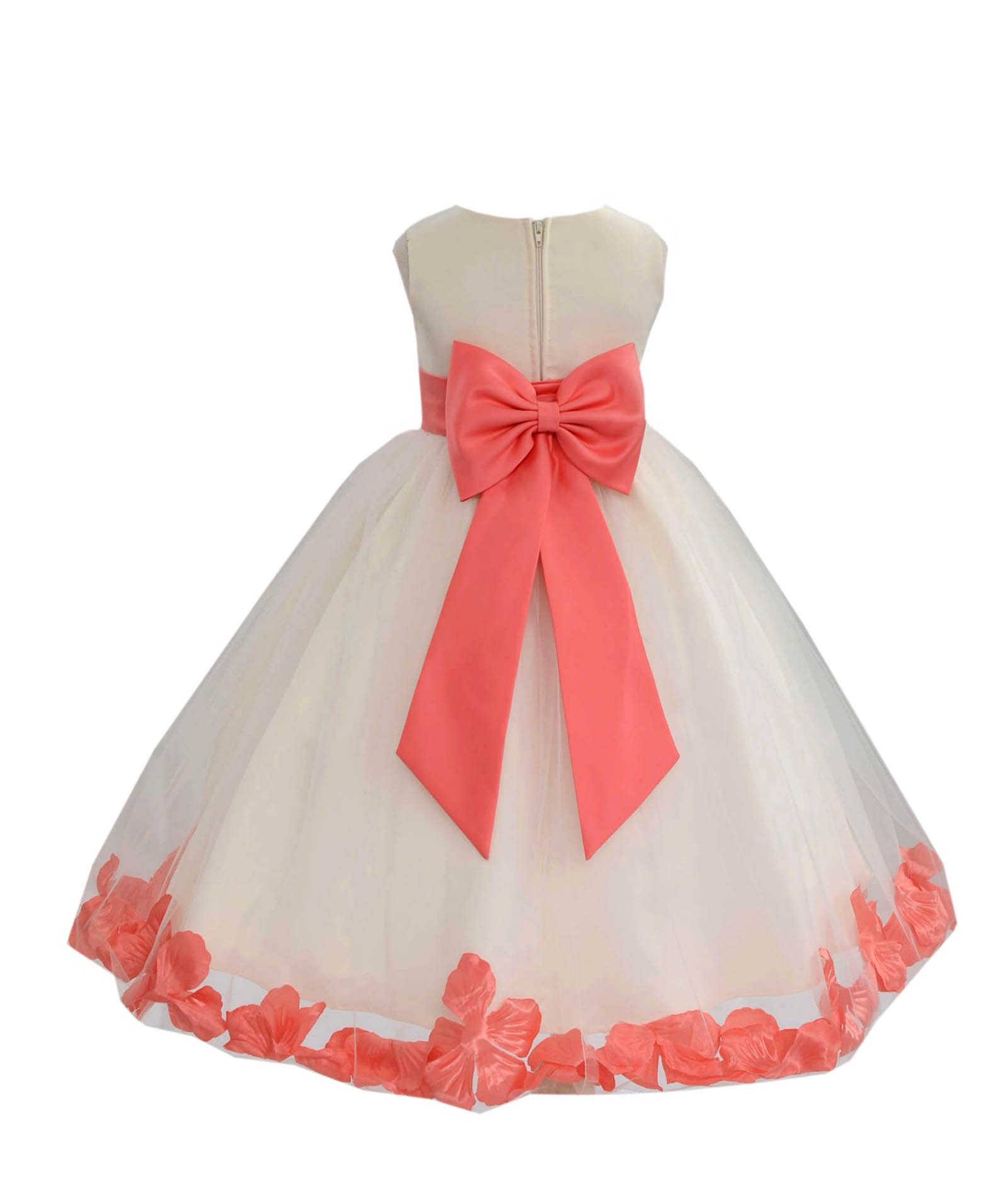Ivory/Coral Tulle Rose Petals Flower Girl Dress Recital 302a