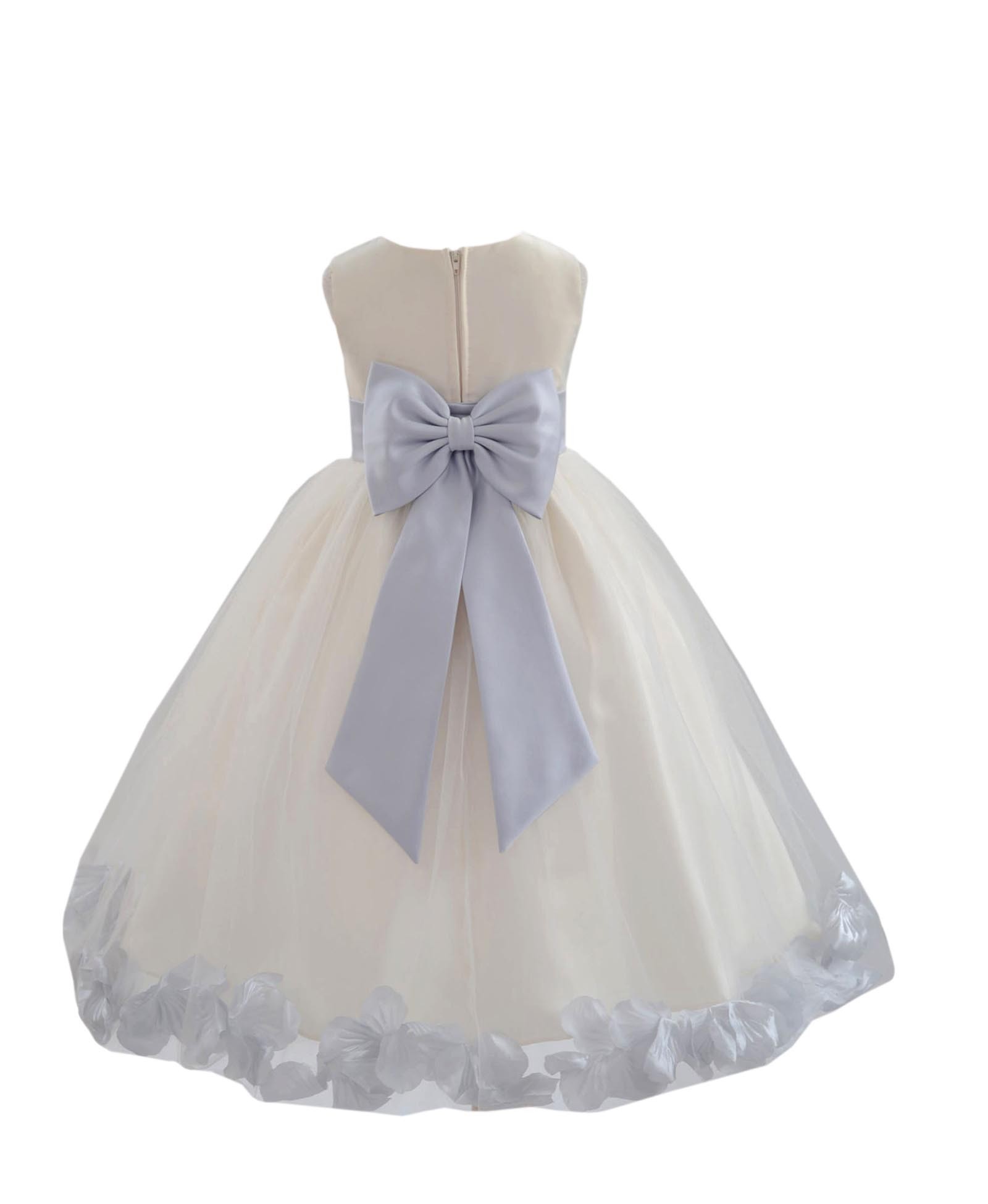 Ivory/Silver Tulle Rose Petals Flower Girl Dress Recital 302a